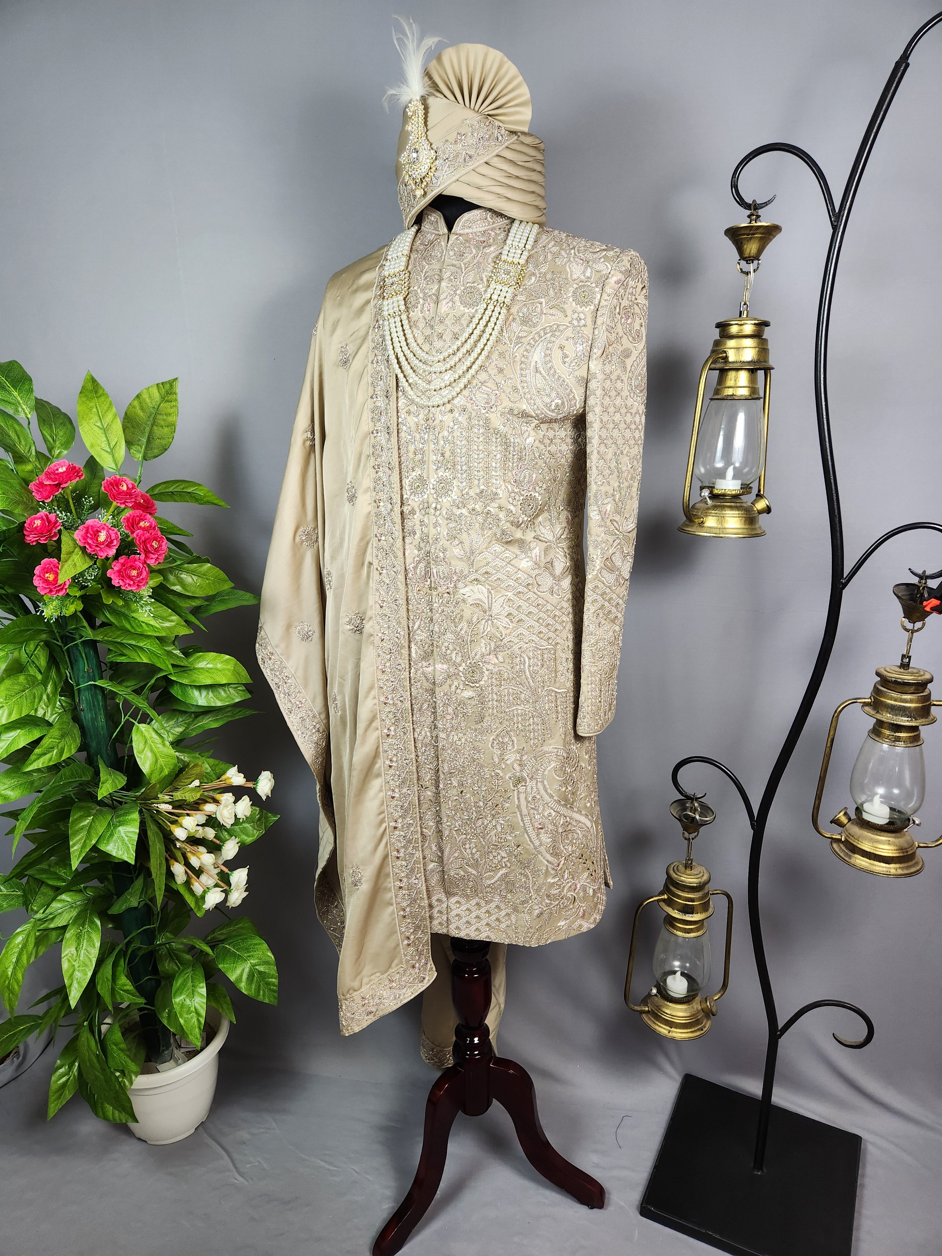 Copper Golden Sherwani for Groom  -   Indian Wedding Outfit for Men

