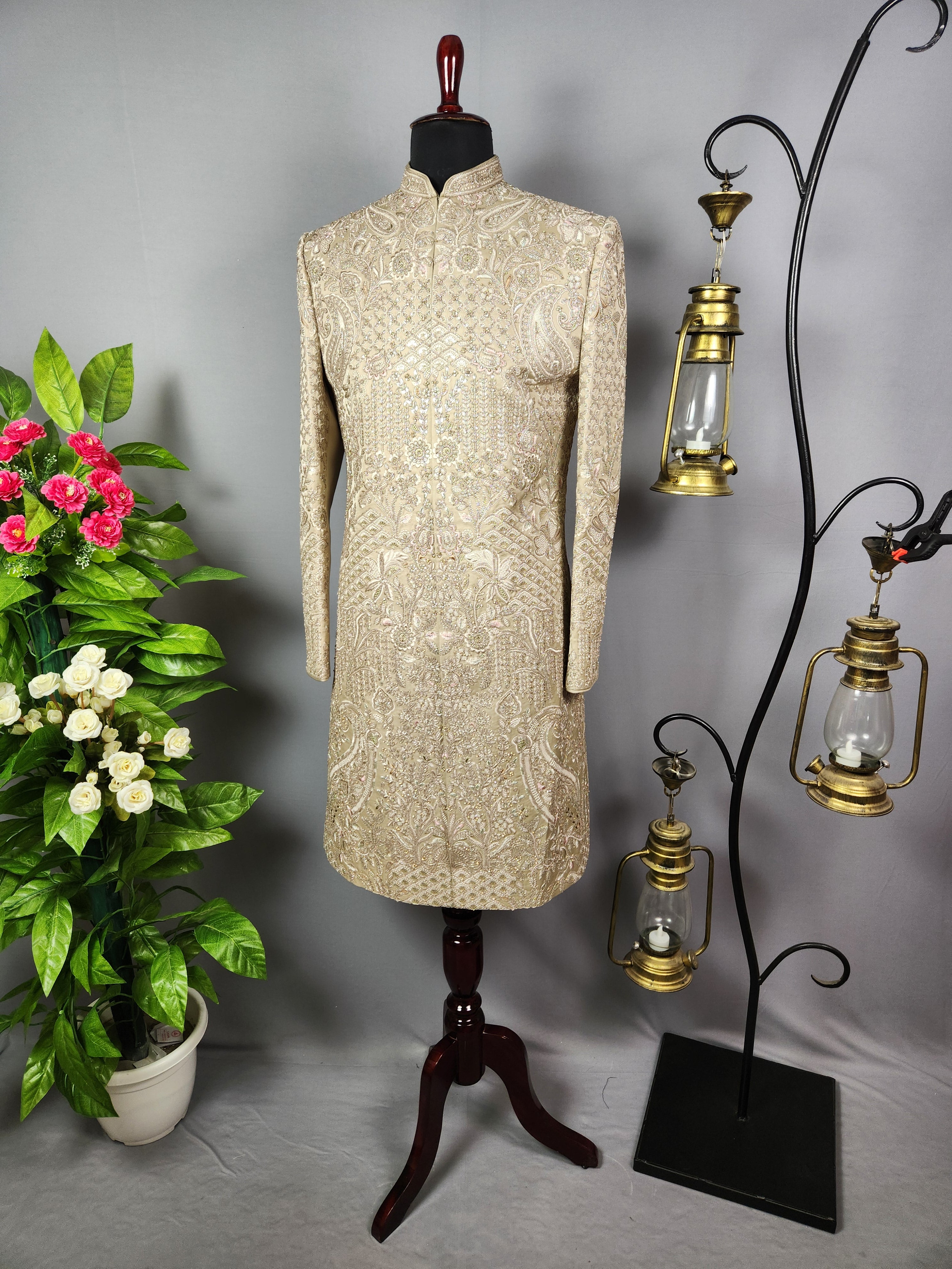 Copper Golden Sherwani for Groom  -   Indian Wedding Outfit for Men
