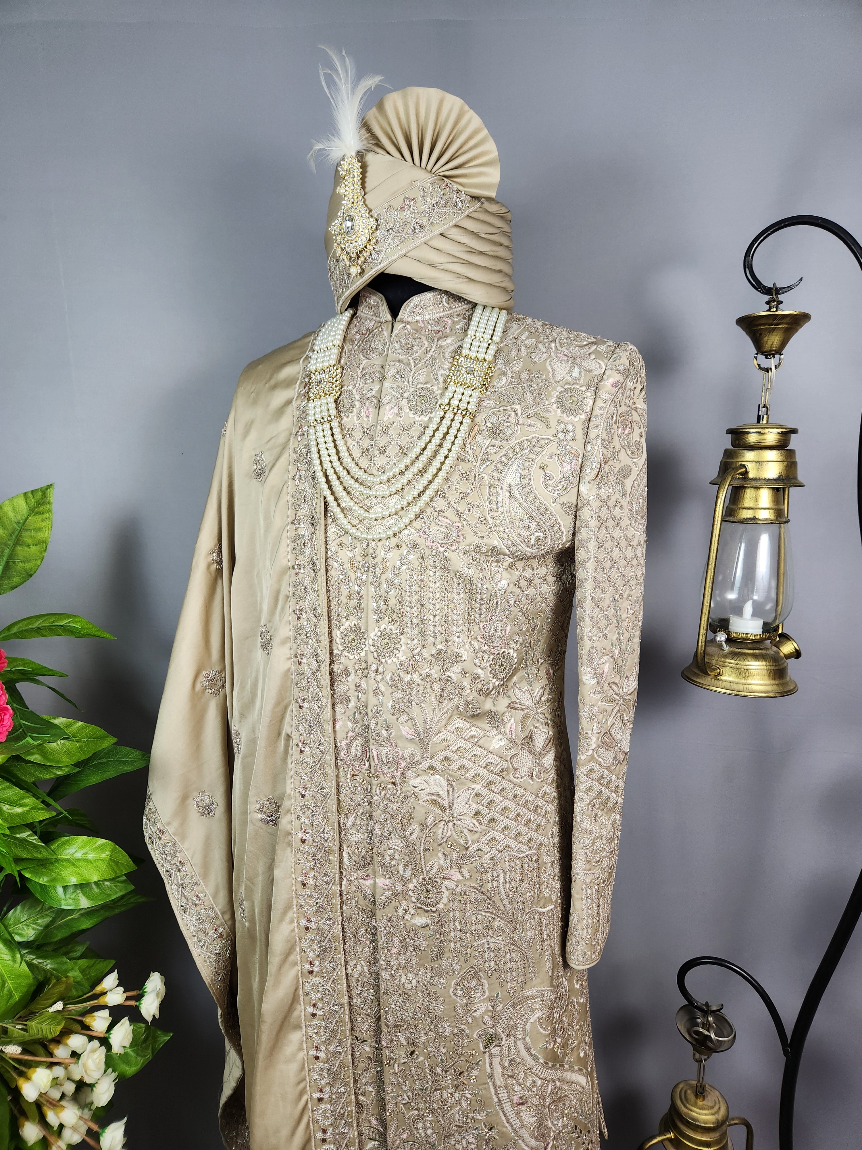 Copper Golden Sherwani for Groom  -   Indian Wedding Outfit for Men
