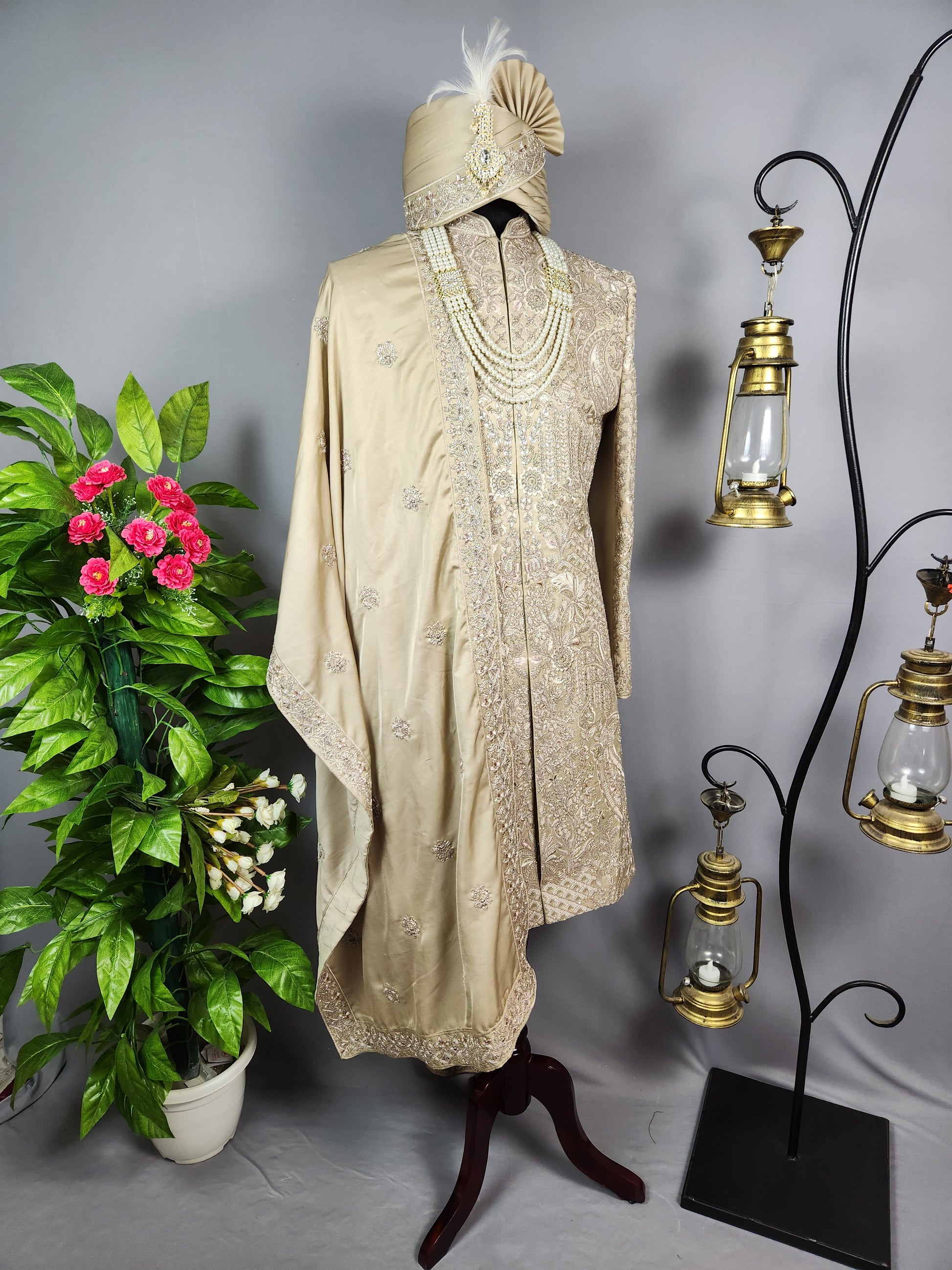 Copper Golden Sherwani for Groom  -   Indian Wedding Outfit for Men
