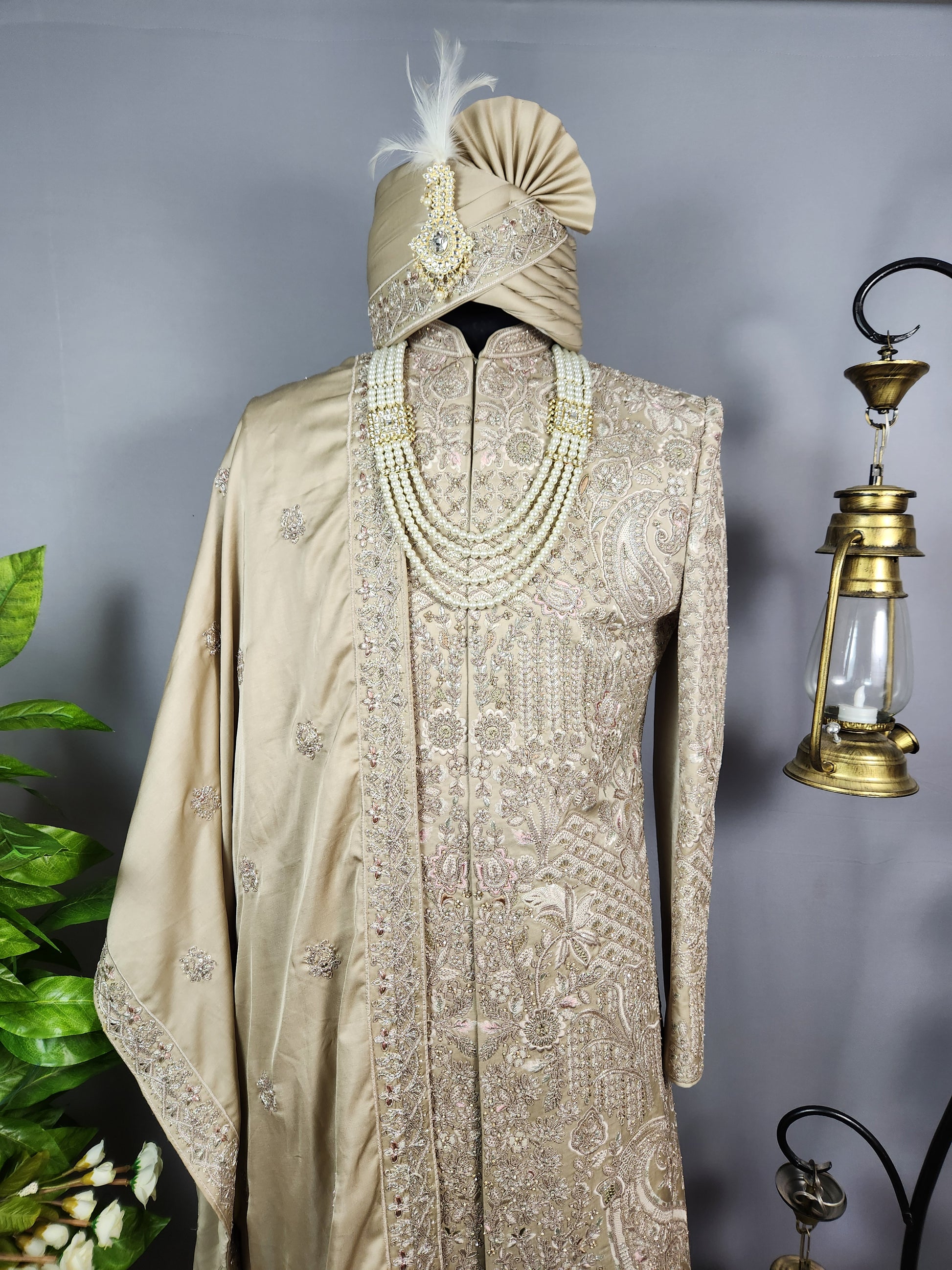 Copper Golden Sherwani for Groom  -   Indian Wedding Outfit for Men
