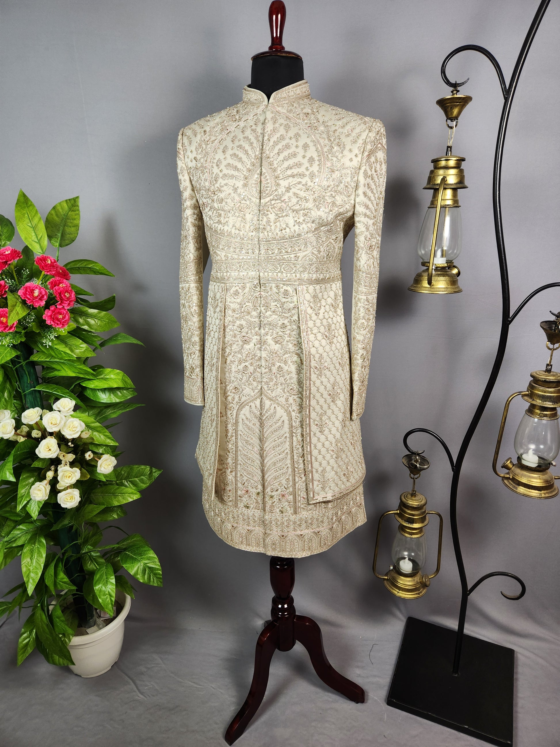 Light Golden Sherwani for Groom  -   Indian Wedding Outfit for Men
