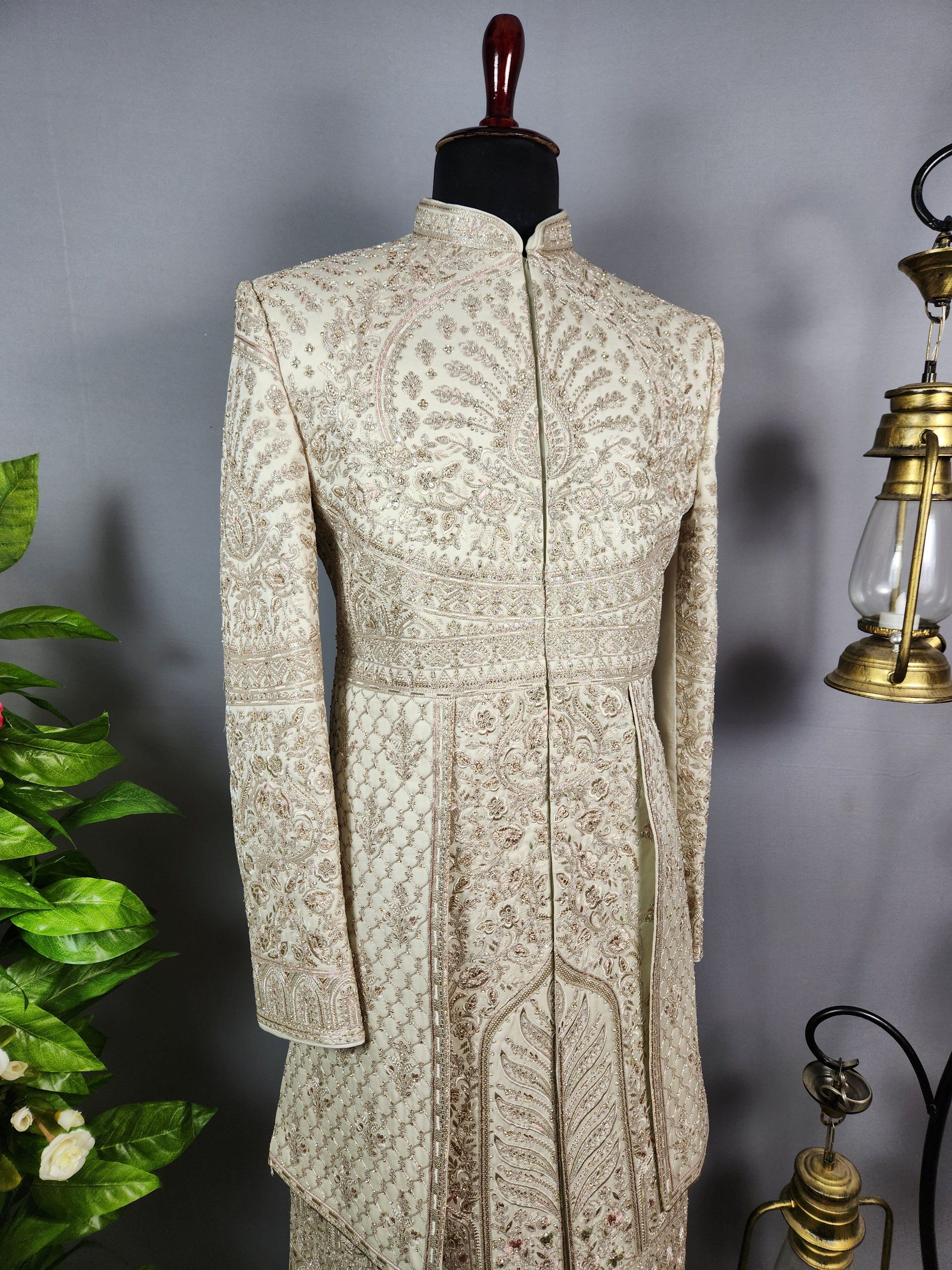 Light Golden Sherwani for Groom  -   Indian Wedding Outfit for Men
