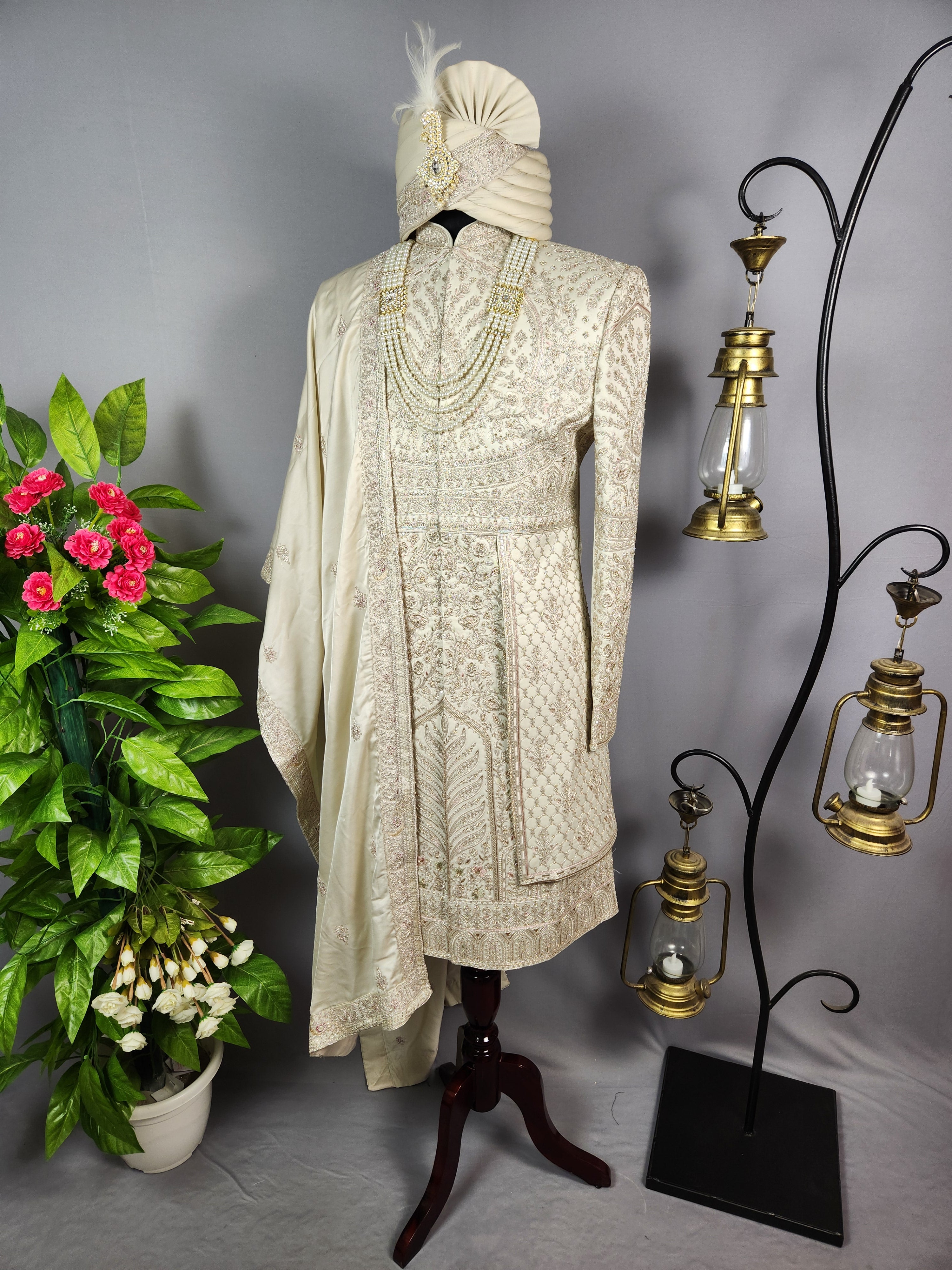 Light Golden Sherwani for Groom  -   Indian Wedding Outfit for Men
