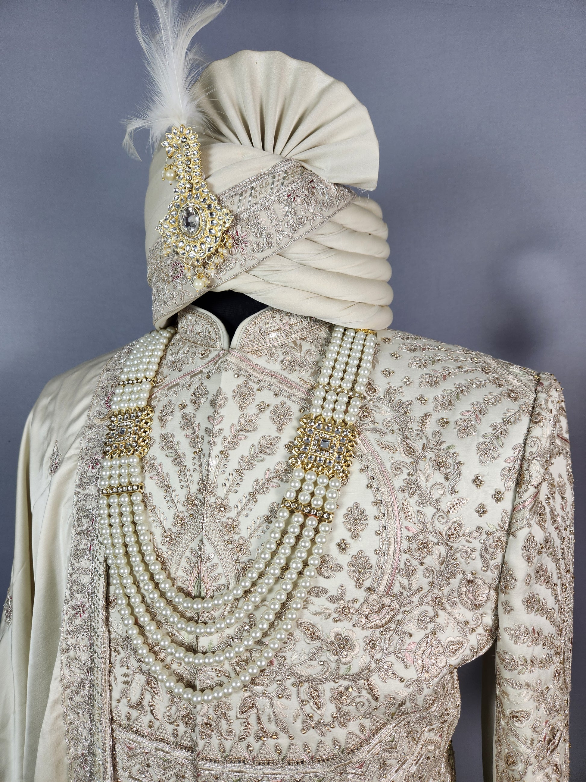 Light Golden Sherwani for Groom  -   Indian Wedding Outfit for Men
