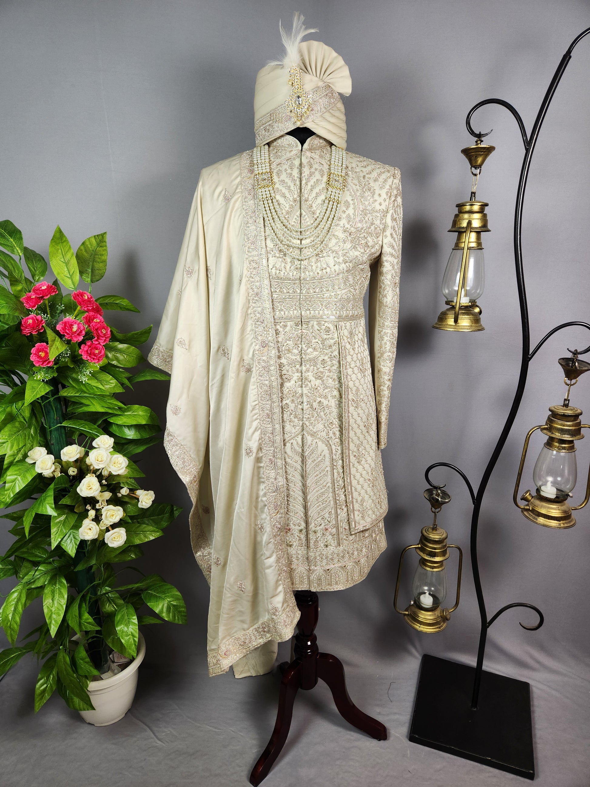 Light Golden Sherwani for Groom  -   Indian Wedding Outfit for Men
