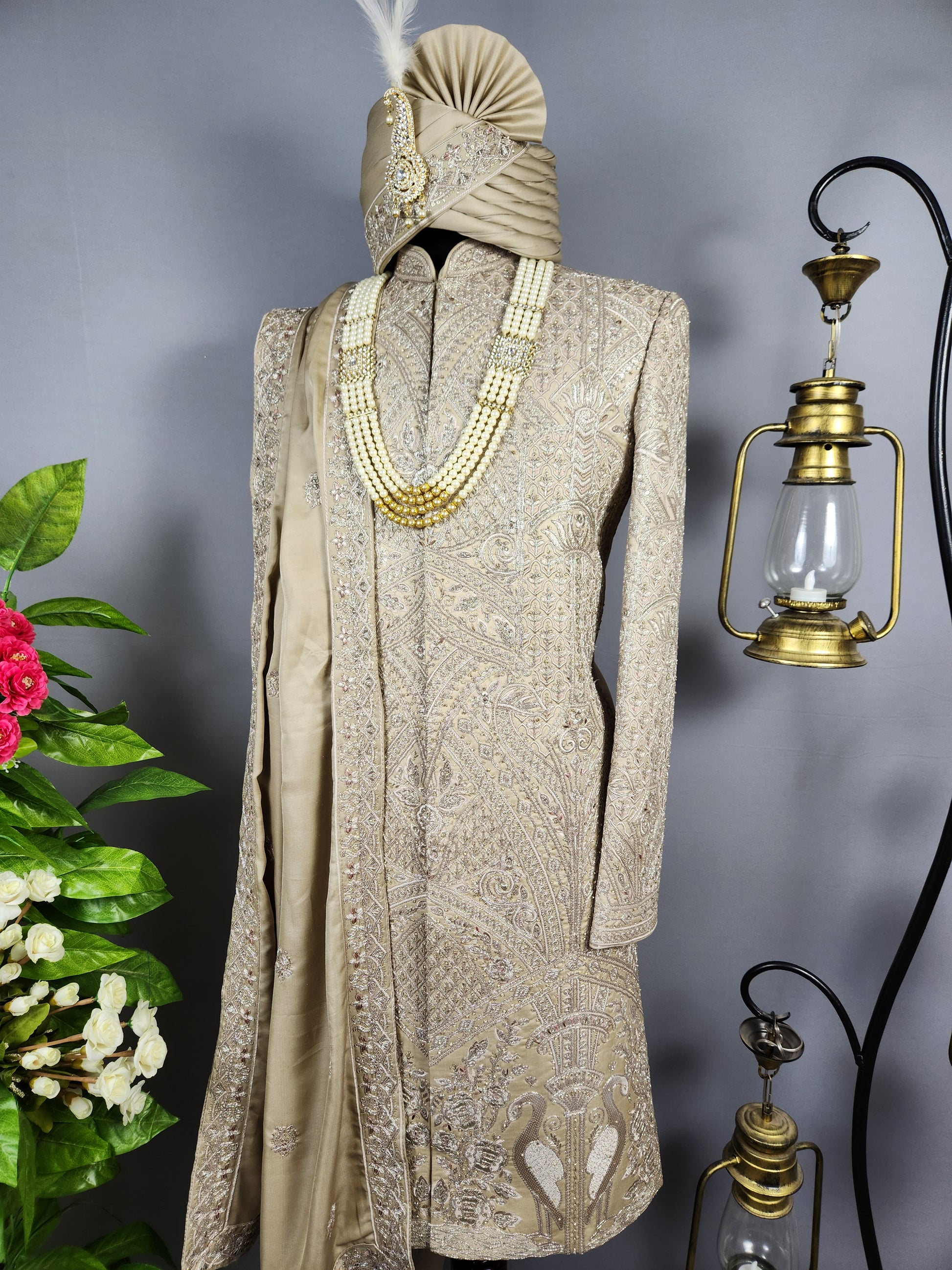 Copper Golden Sherwani for Groom  -   Indian Wedding Outfit for Men
