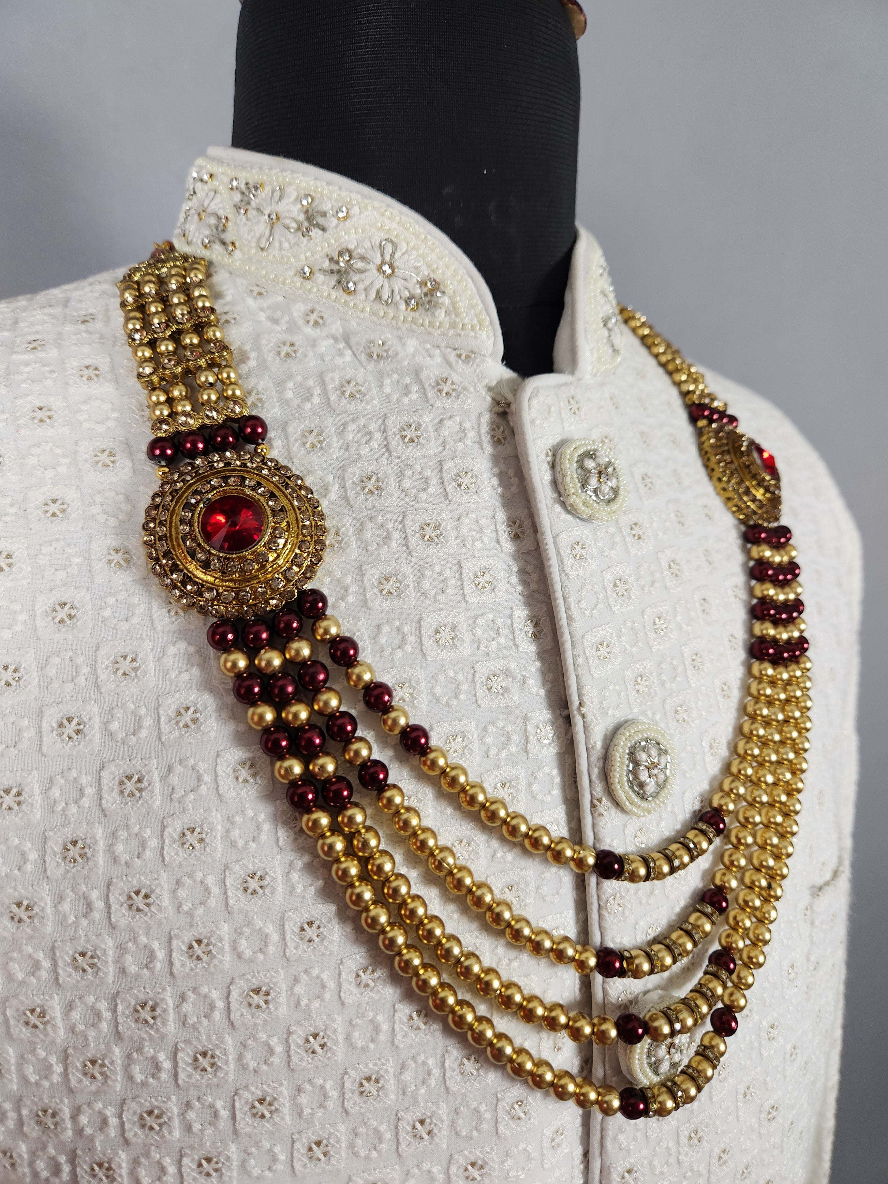 Golden Red Necklace for Groom 
