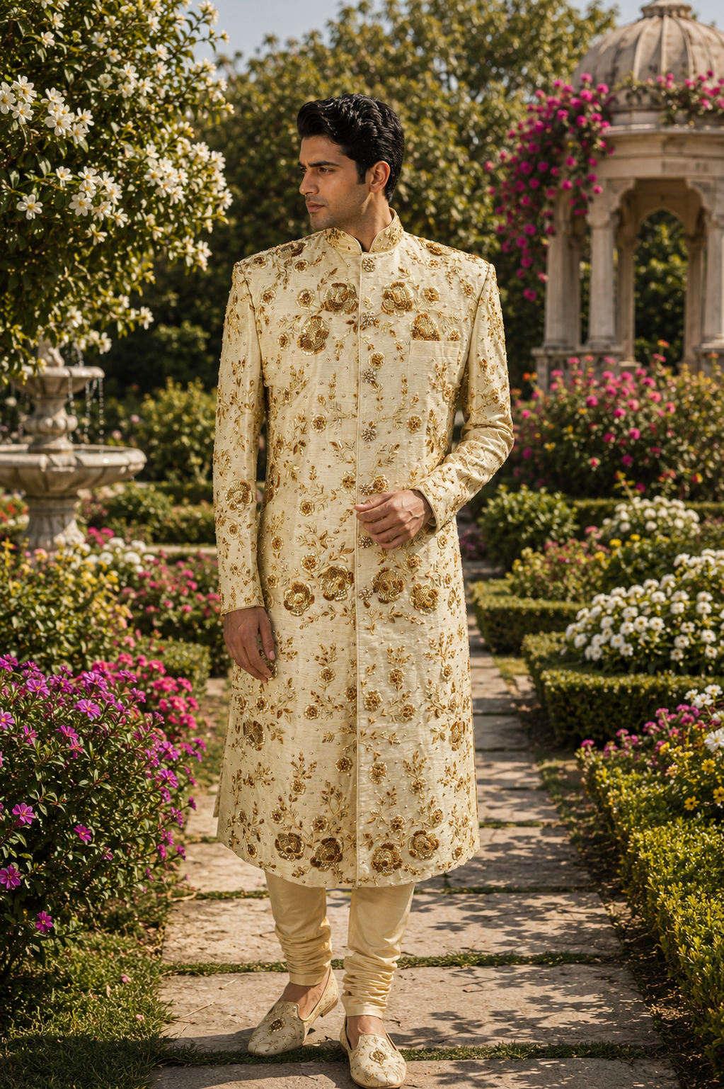 Golden Wedding Groom Sherwani - Copper Gold Zardozi Work | Sherwani For Men