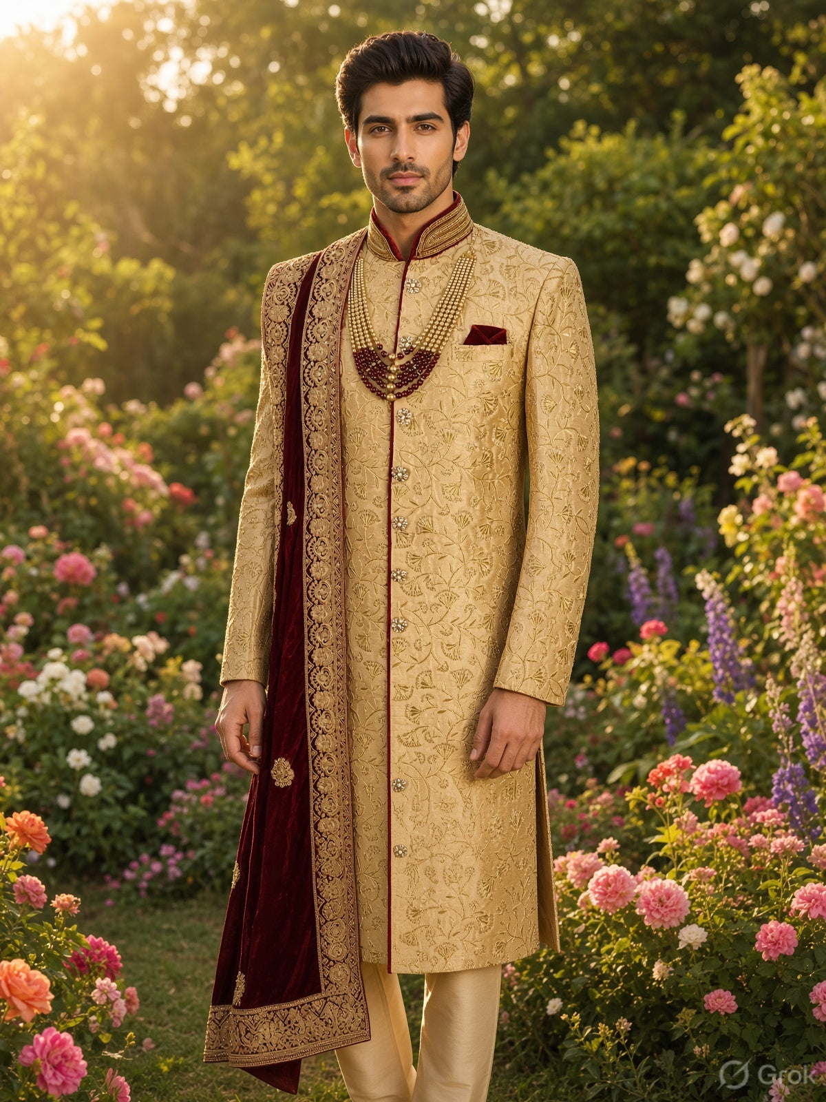 Golden Wedding Groom Sherwani - Gold Zari Embroidery | Sherwani For Men