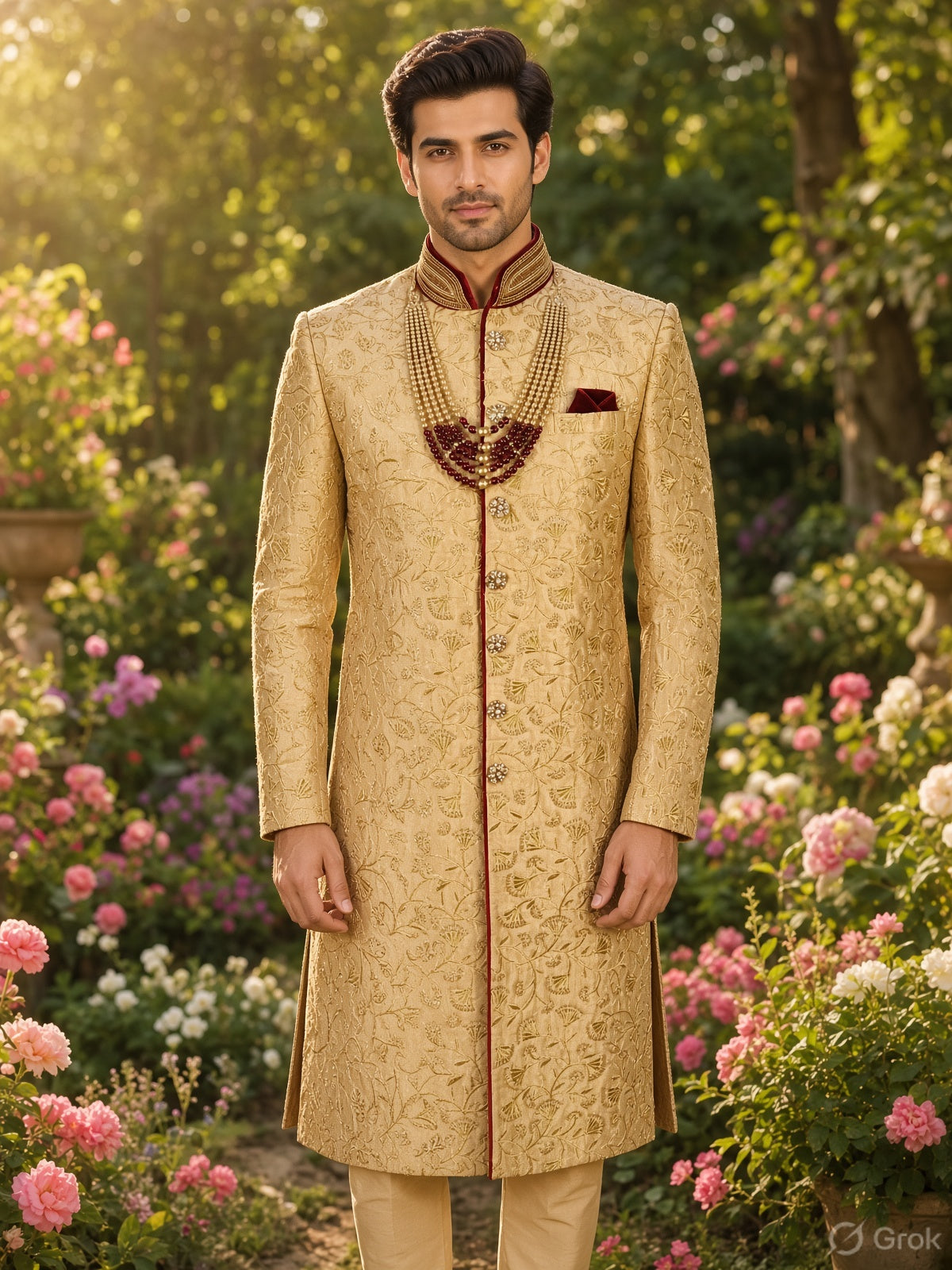 Golden Wedding Groom Sherwani - Gold Zari Embroidery | Sherwani For Men