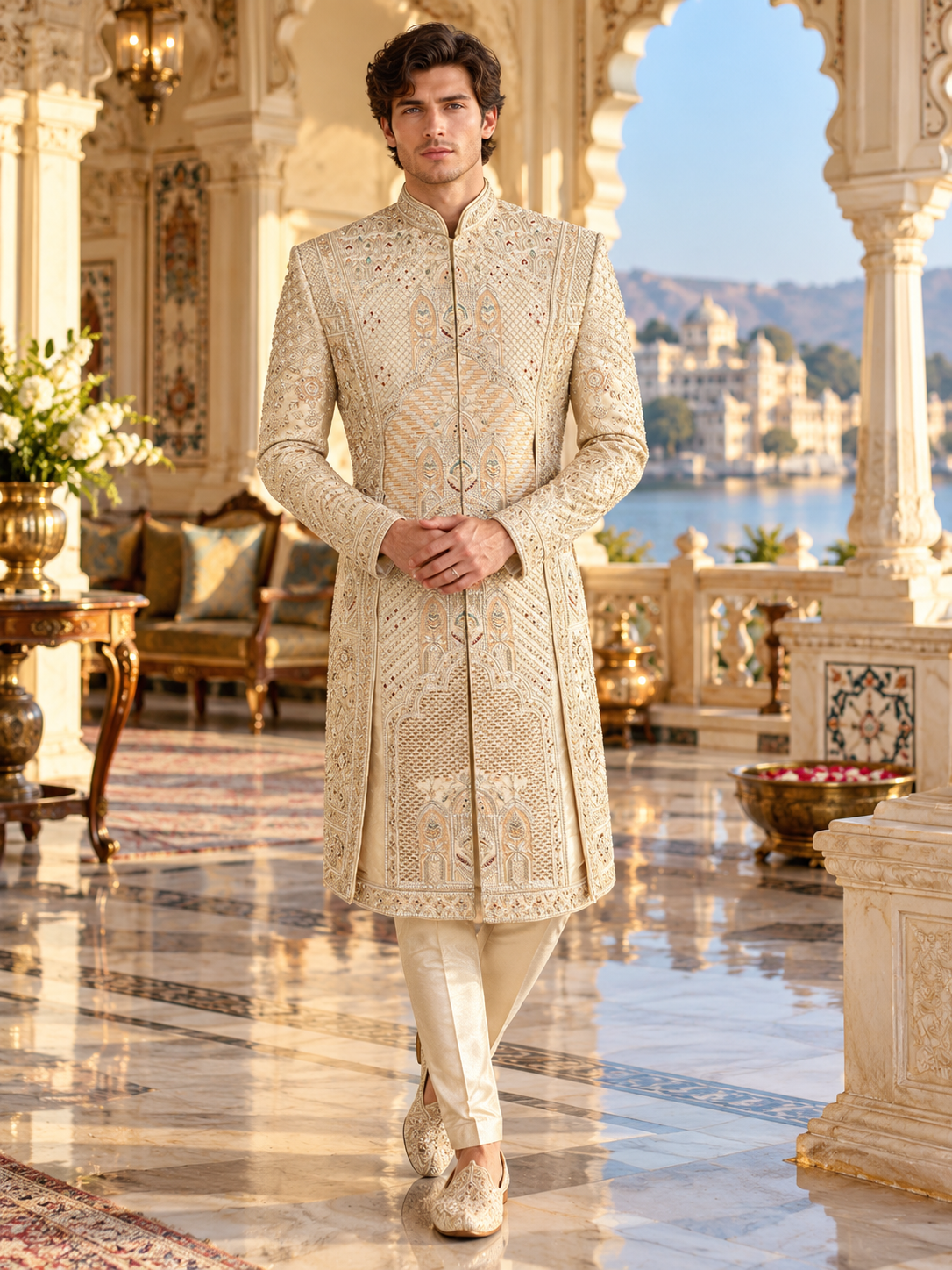Golden Groom Sherwani - Layered Design | Sherwani For Men