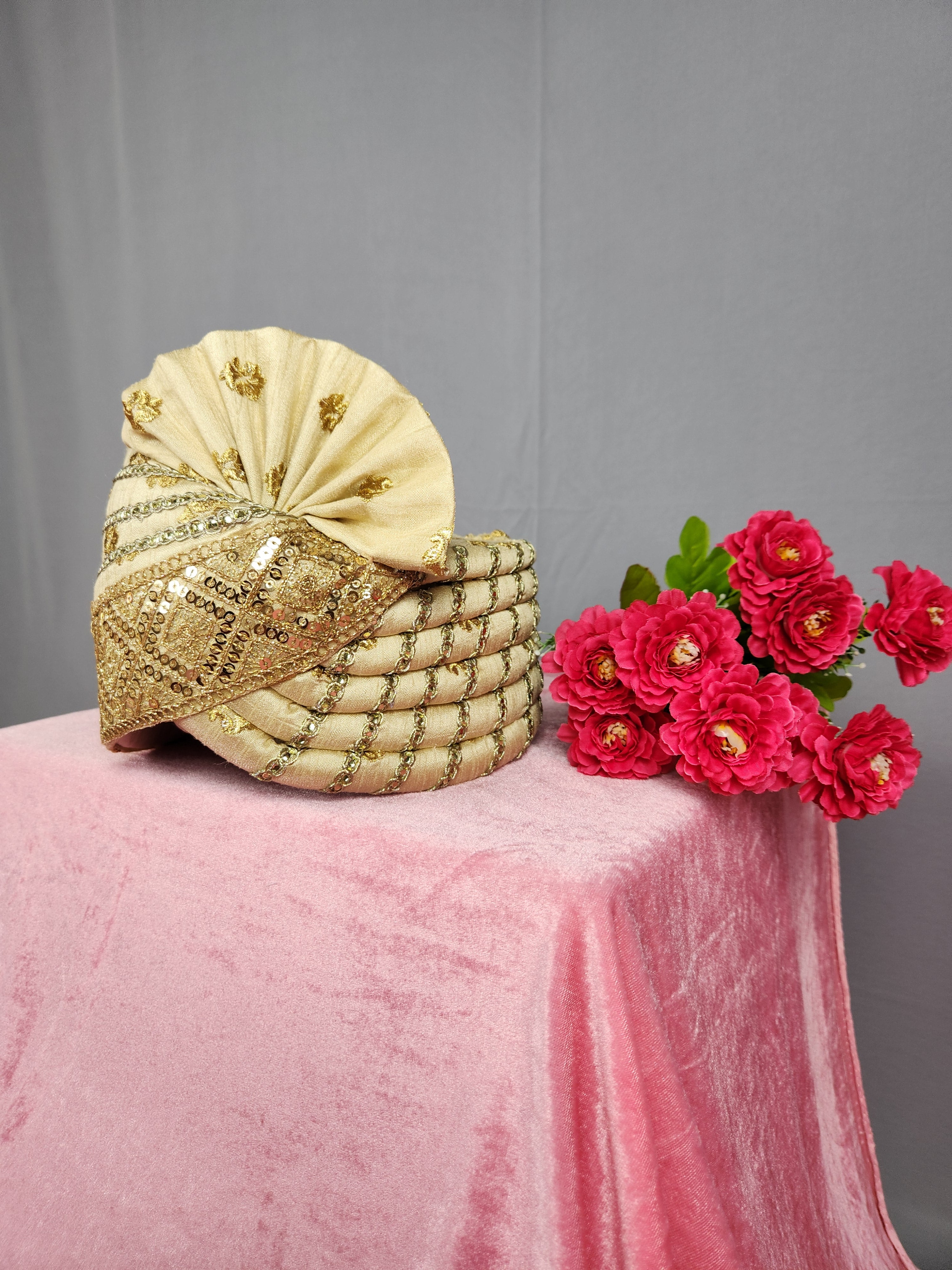 Golden Groom Turban With Sequin Work | Indian Wedding Safa