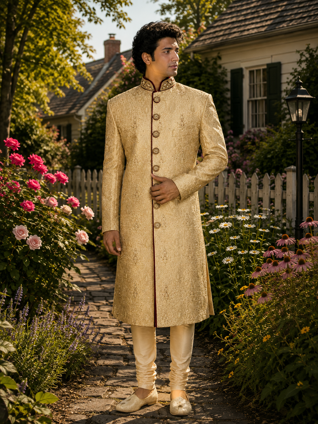 Golden Wedding Groom Sherwani - Gold Embroidery | Sherwani For Men