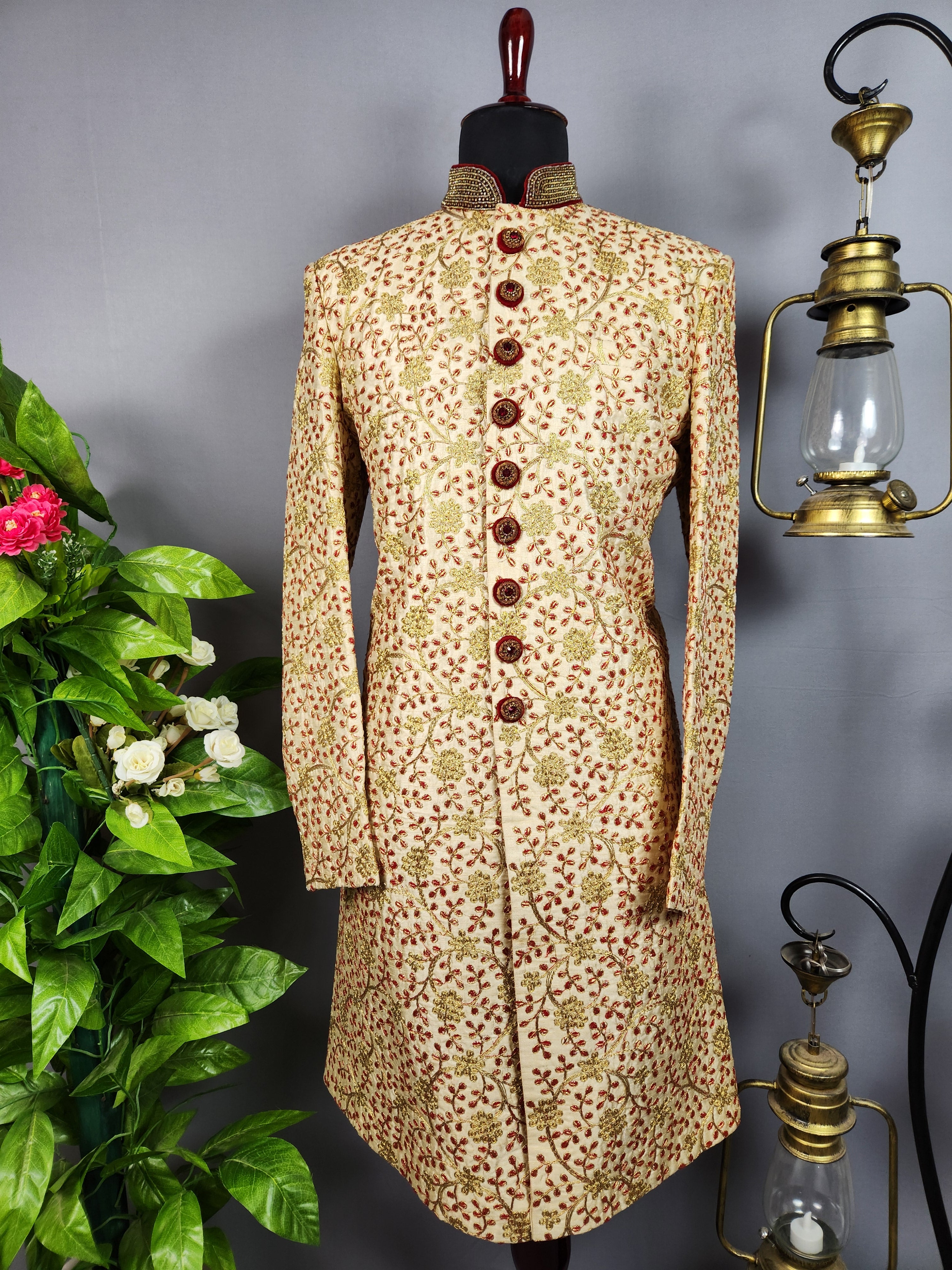 Golden Sherwani for Groom  -   Indian Wedding Outfit for Men
