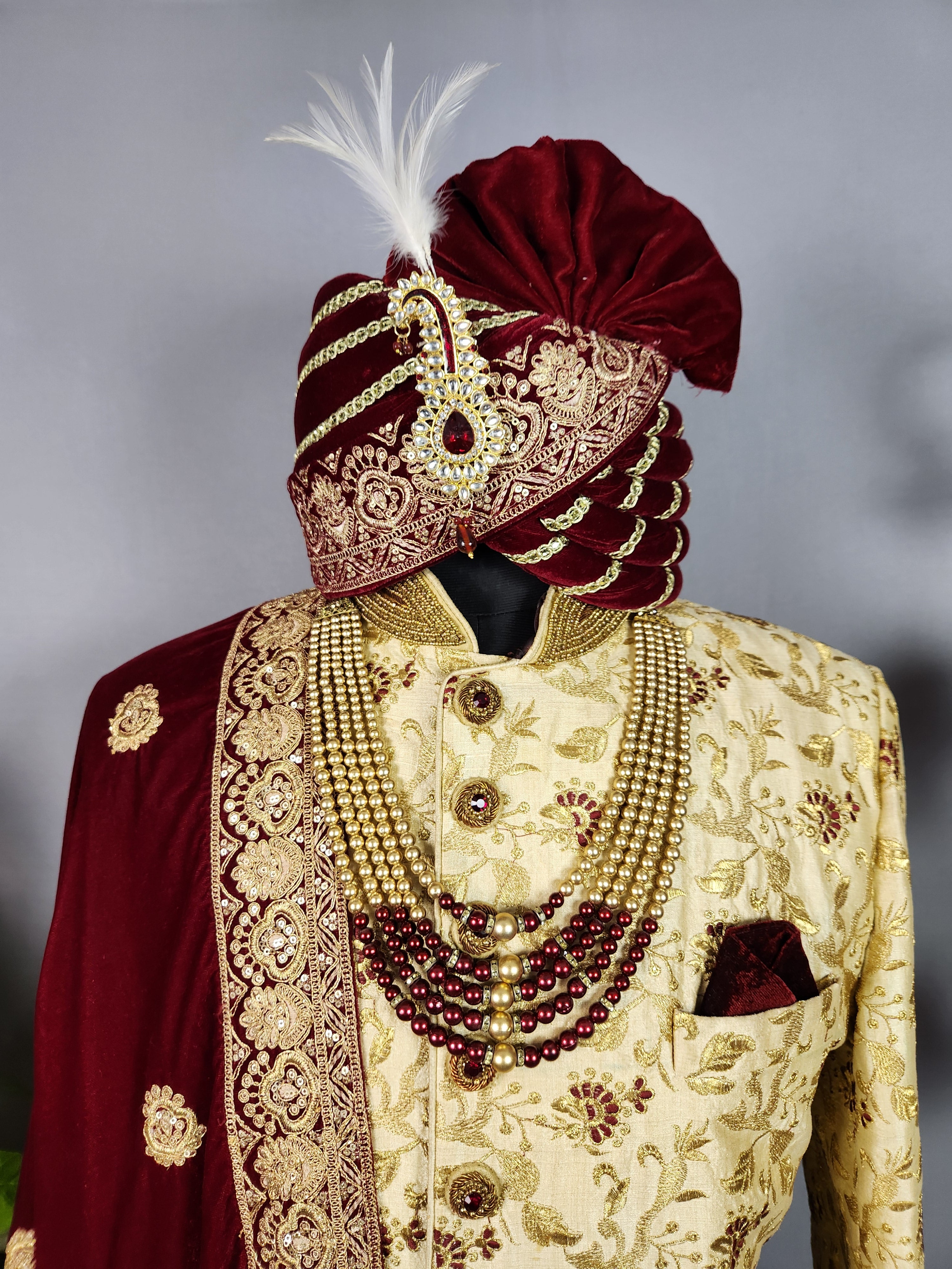Beige Sherwani for Groom  -   Indian Wedding Outfit for Men
