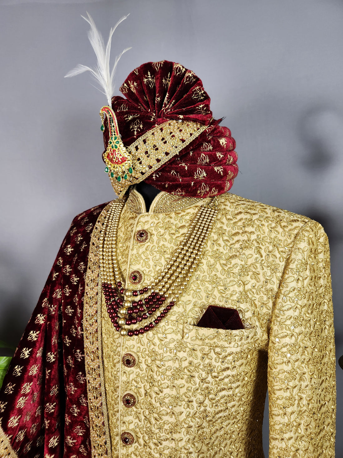 Golden Sherwani for Groom  -   Indian Wedding Outfit for Men
