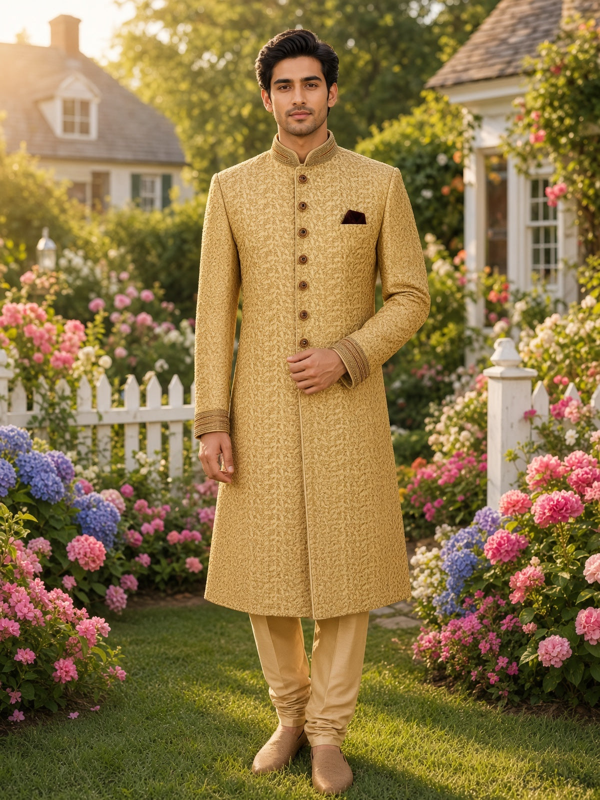 Golden Wedding Groom Sherwani - Gold Embroidery | Sherwani For Men