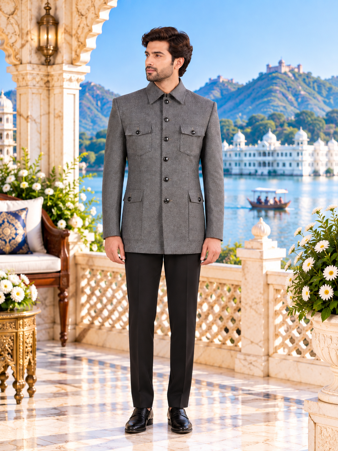 Charcoal Gray Jodhpuri Suit for Wedding – Custom Made | Indian Groom Outfit