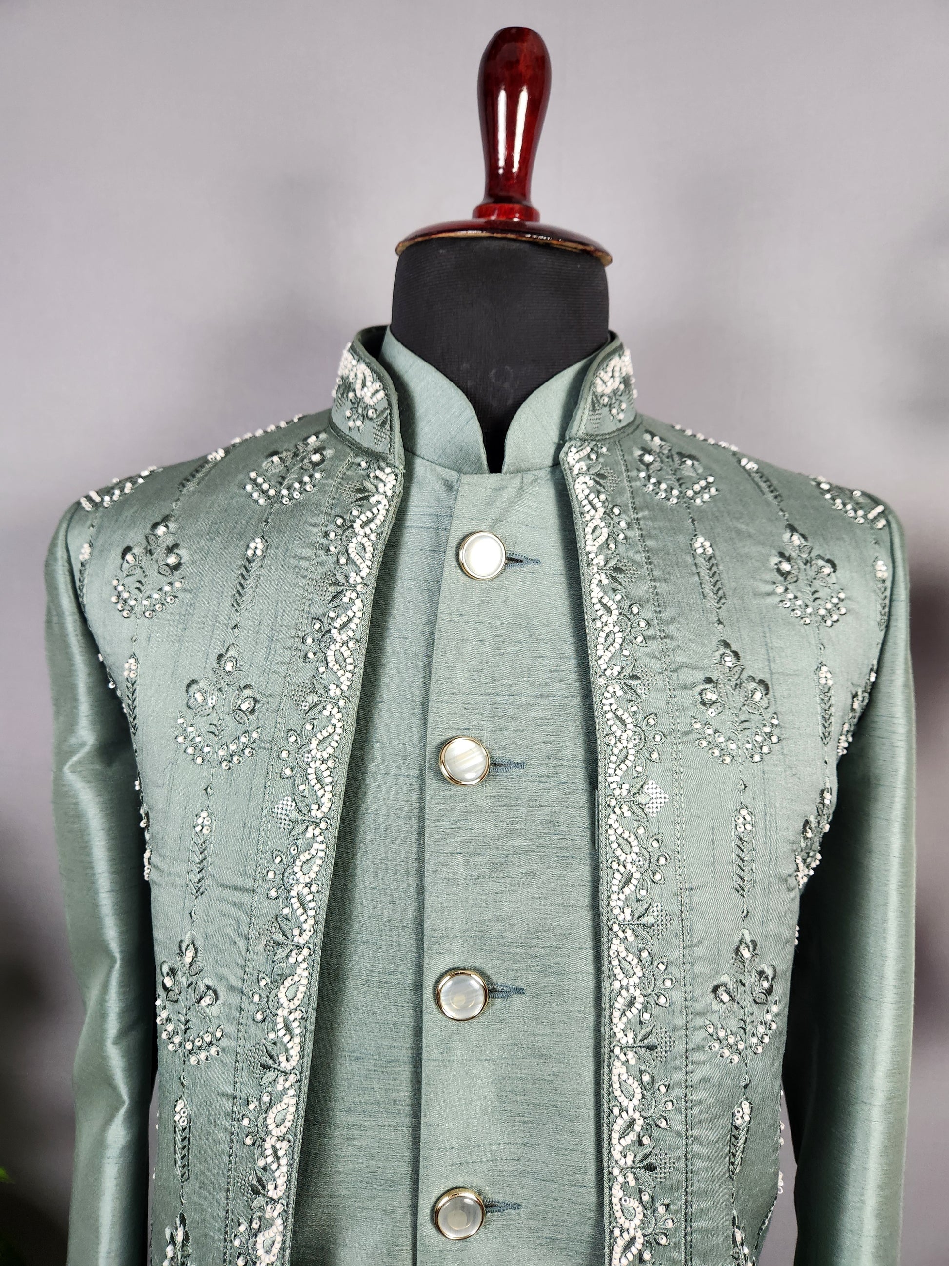 Green Indo-Western Sherwani for Groom  -   Indian Wedding Outfit for Men
