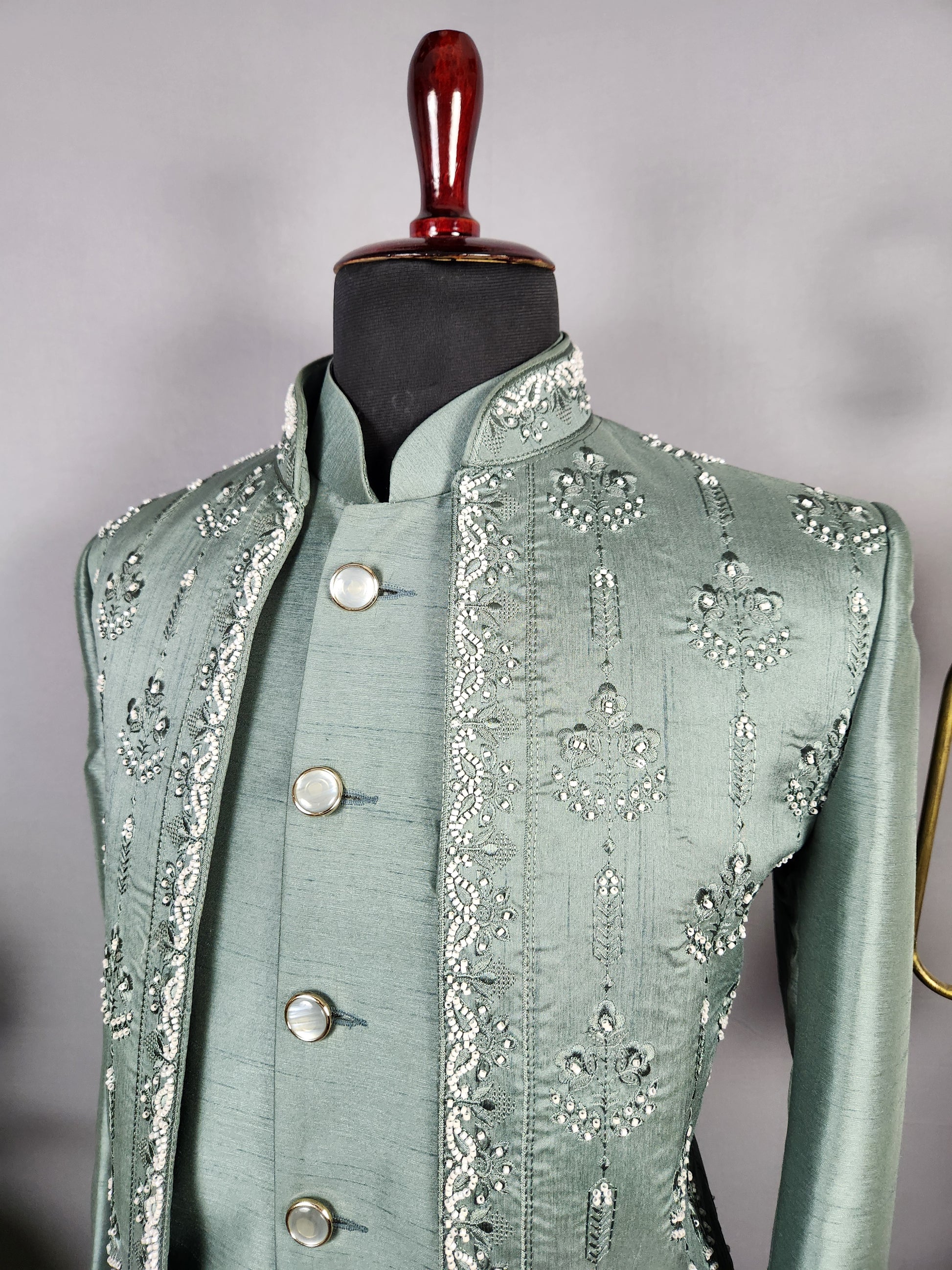 Green Indo-Western Sherwani for Groom  -   Indian Wedding Outfit for Men
