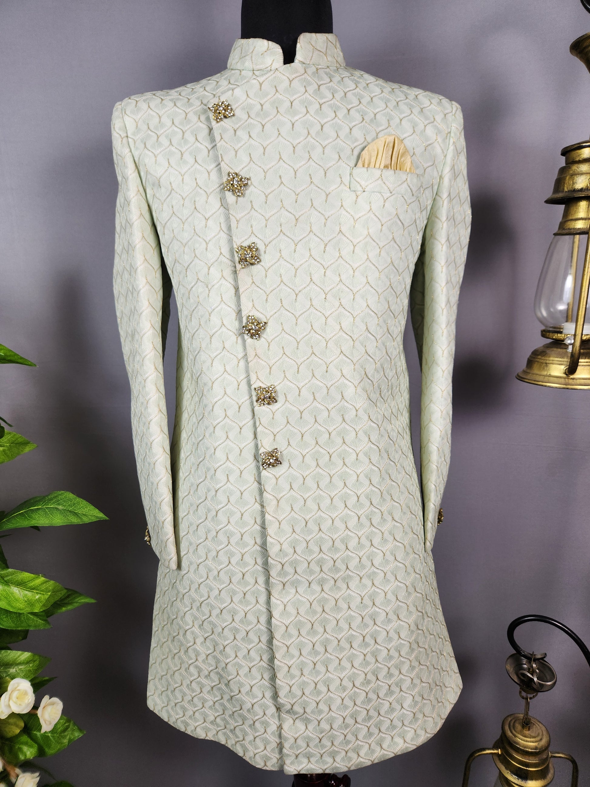 Green Indo-Western Sherwani for Groom  -   Indian Wedding Outfit for Men
