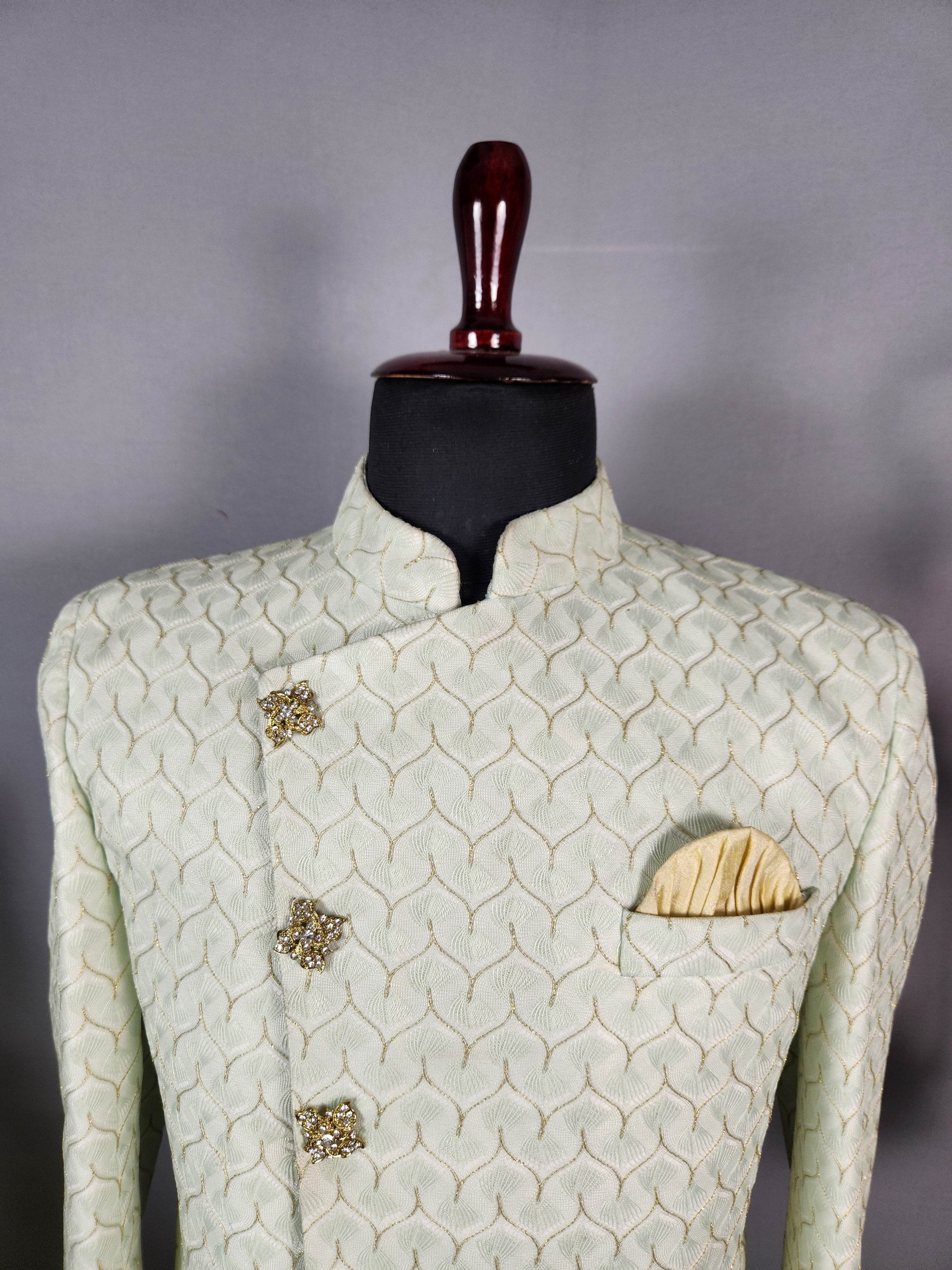 Green Indo-Western Sherwani for Groom  -   Indian Wedding Outfit for Men
