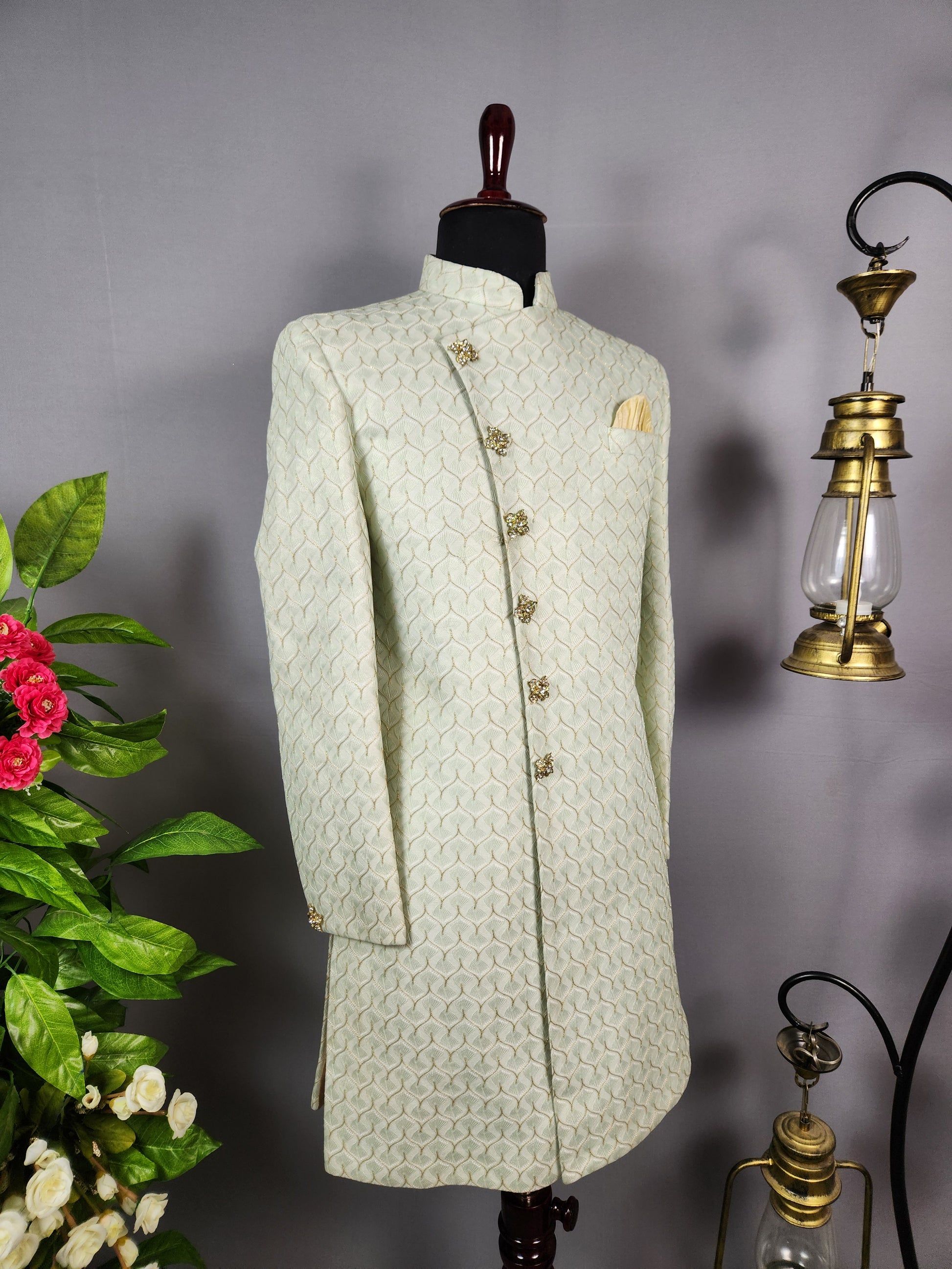 Green Indo-Western Sherwani for Groom  -   Indian Wedding Outfit for Men
