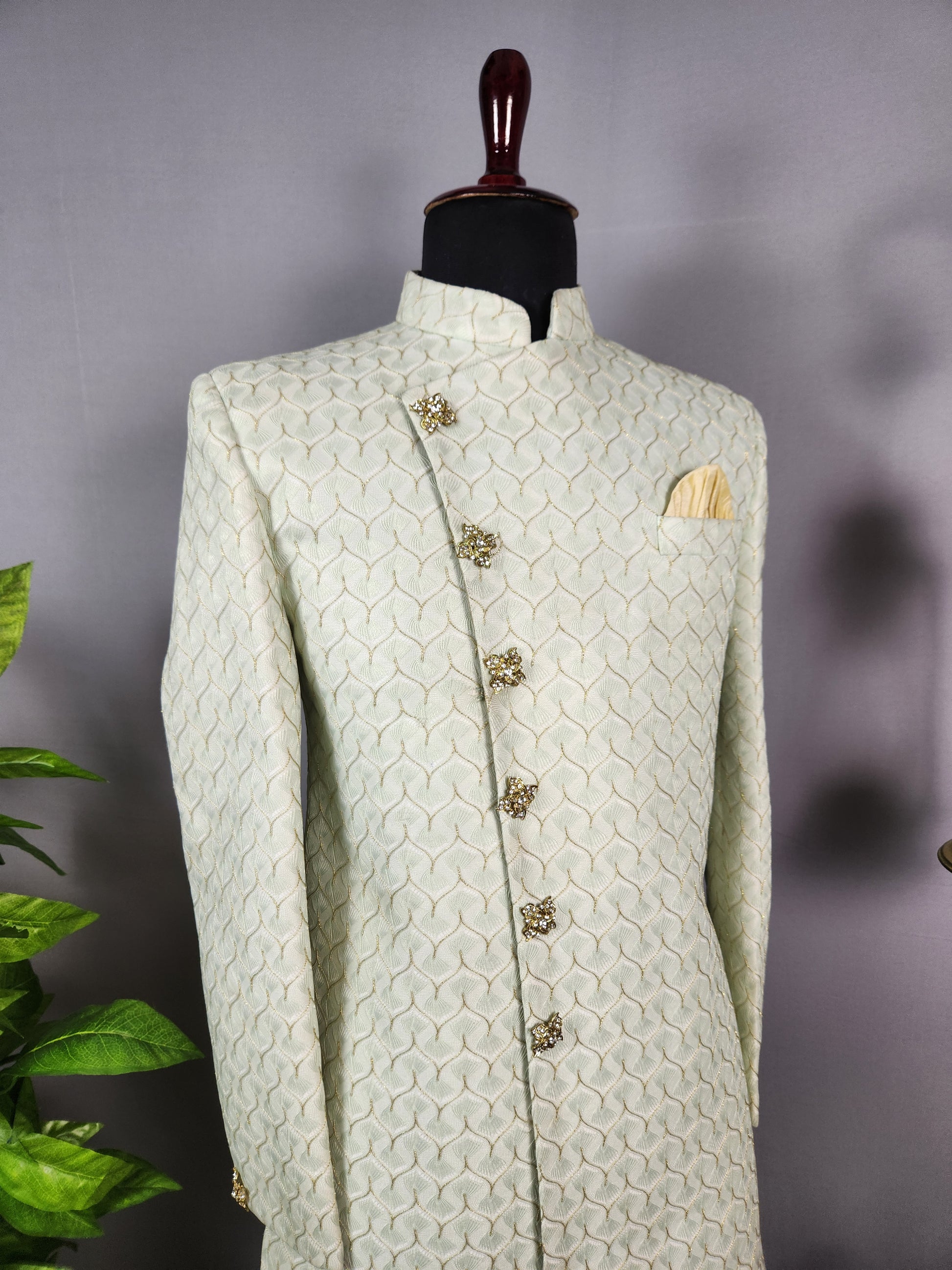 Green Indo-Western Sherwani for Groom  -   Indian Wedding Outfit for Men
