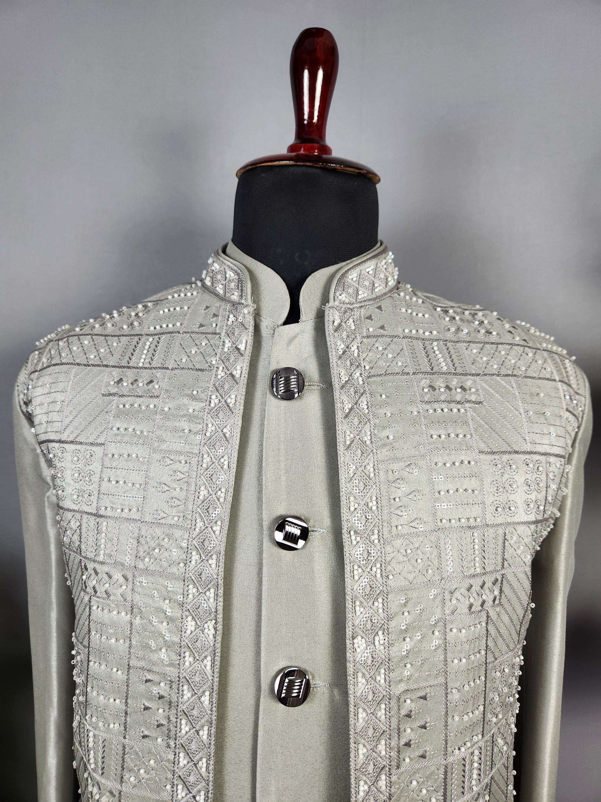 Gray Indo-Western Sherwani for Groom  -   Indian Wedding Outfit for Men
