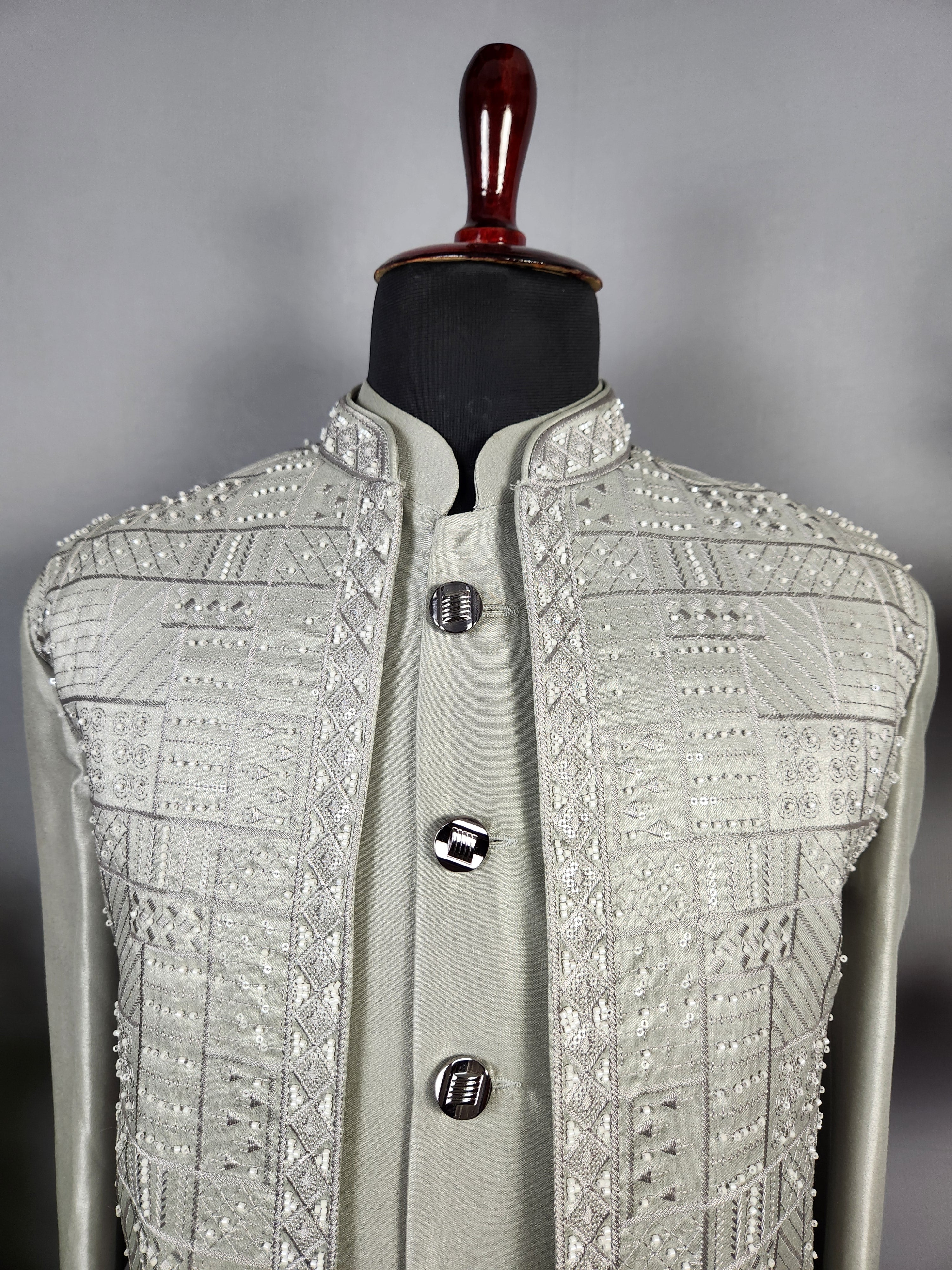 Gray Indo-Western Sherwani for Groom  -   Indian Wedding Outfit for Men
