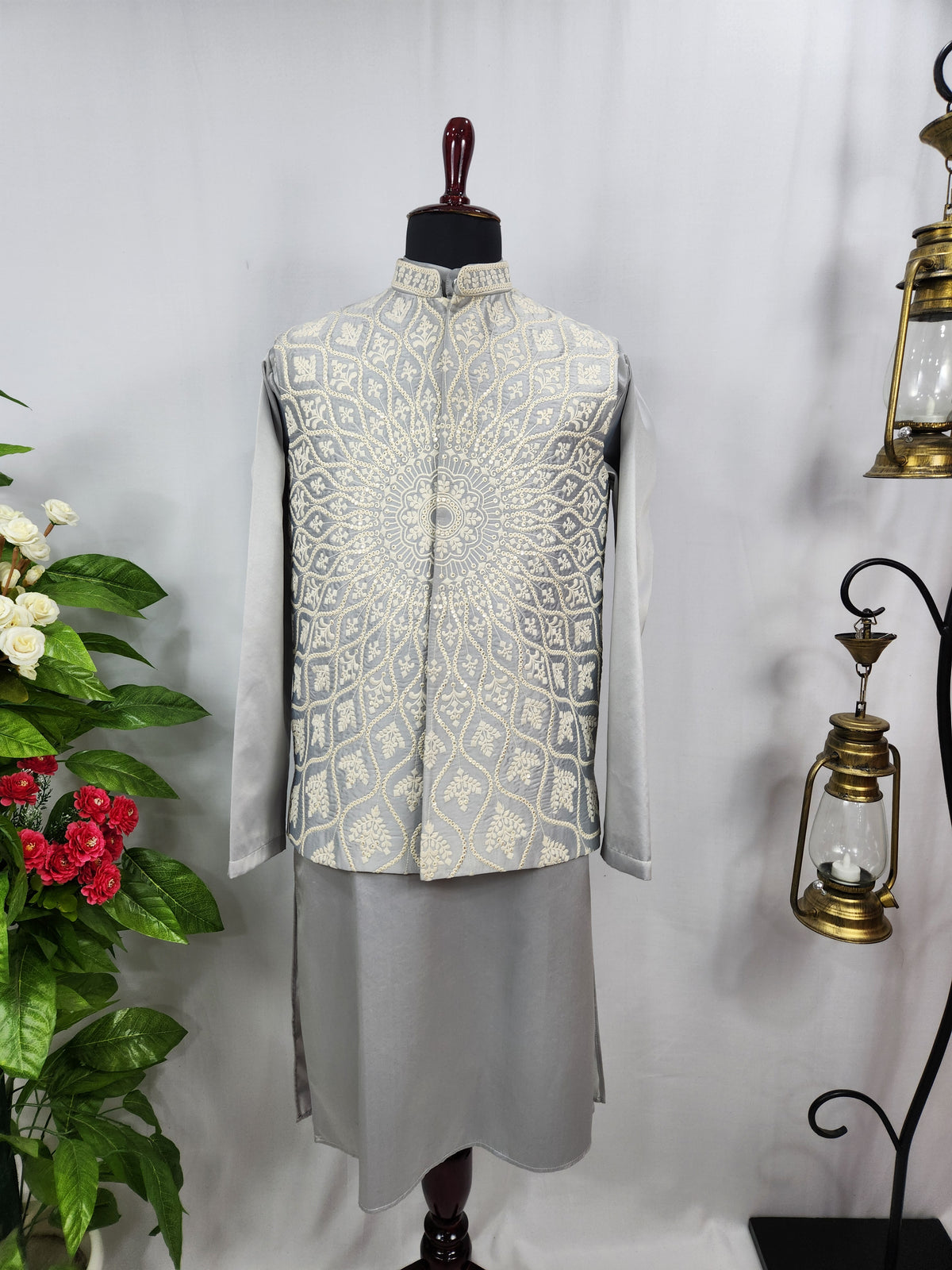 Gray Kurta Jacket Set for Wedding – Designer Indian Outfit
