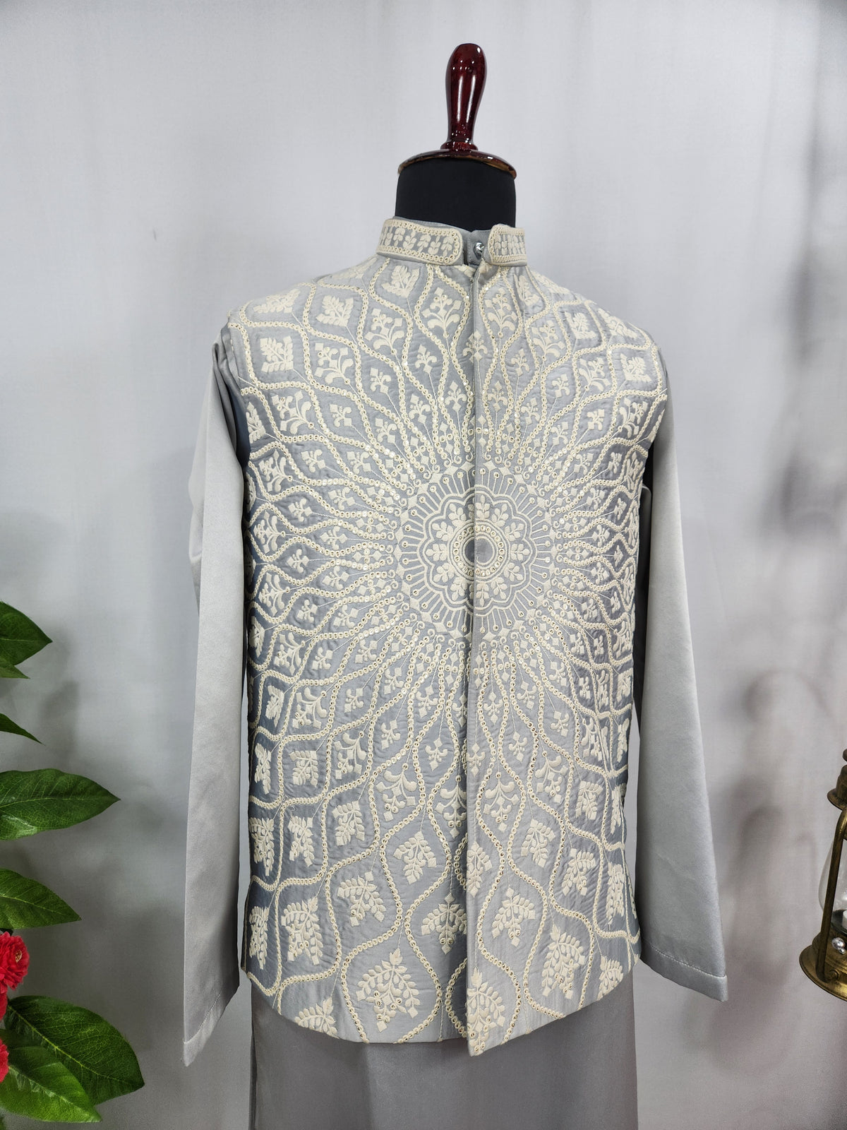 Gray Kurta Jacket Set for Wedding – Designer Indian Outfit
