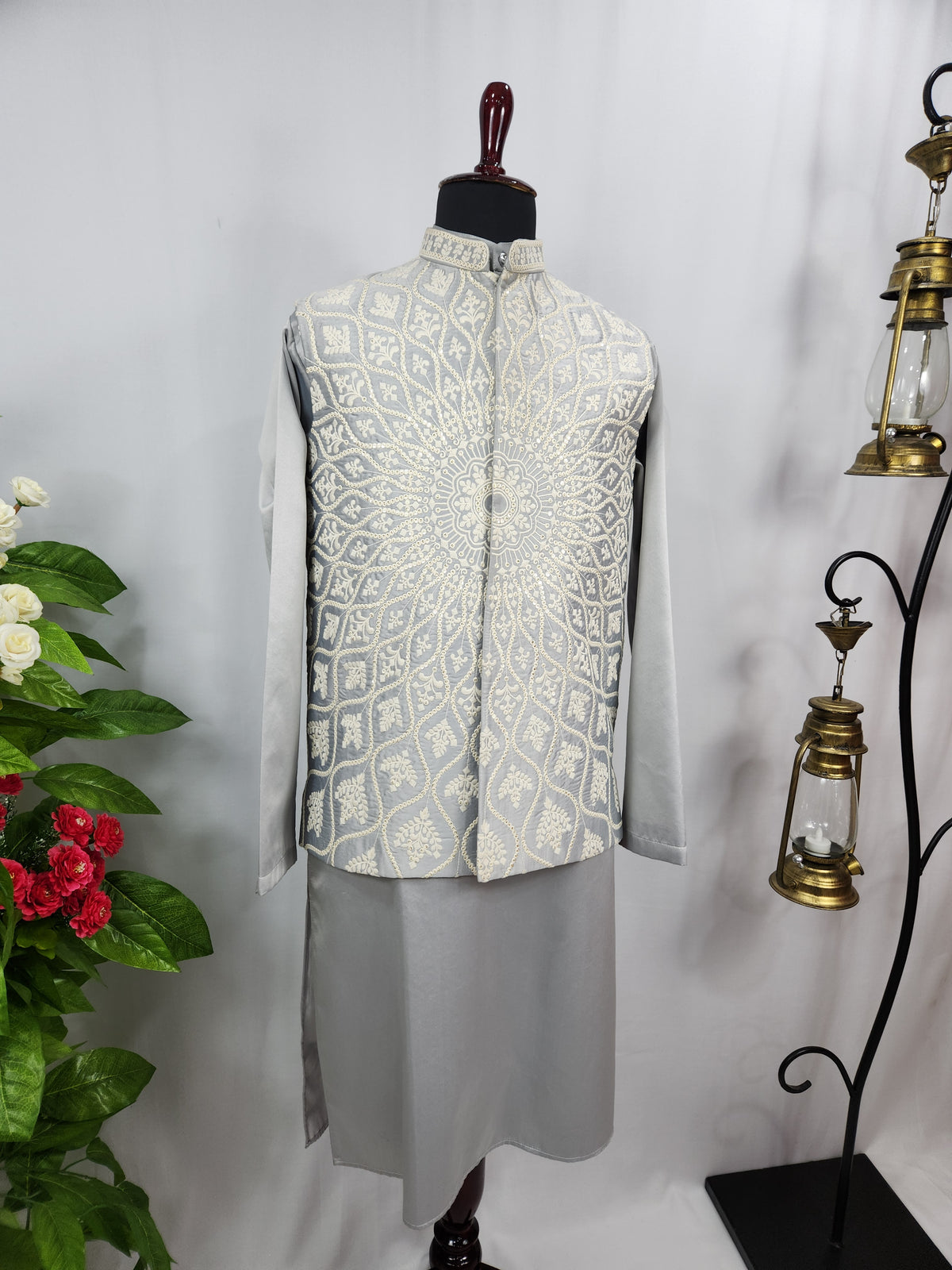 Gray Kurta Jacket Set for Wedding – Designer Indian Outfit