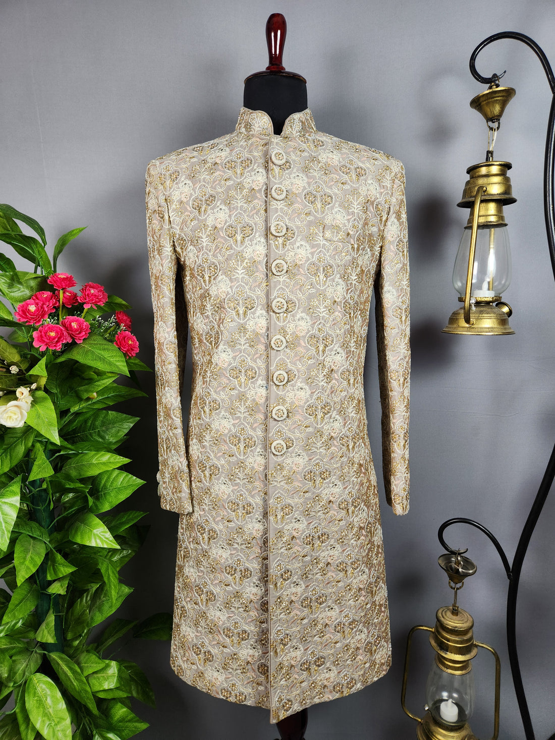 Gray Sherwani for Groom  -   Indian Wedding Outfit for Men
