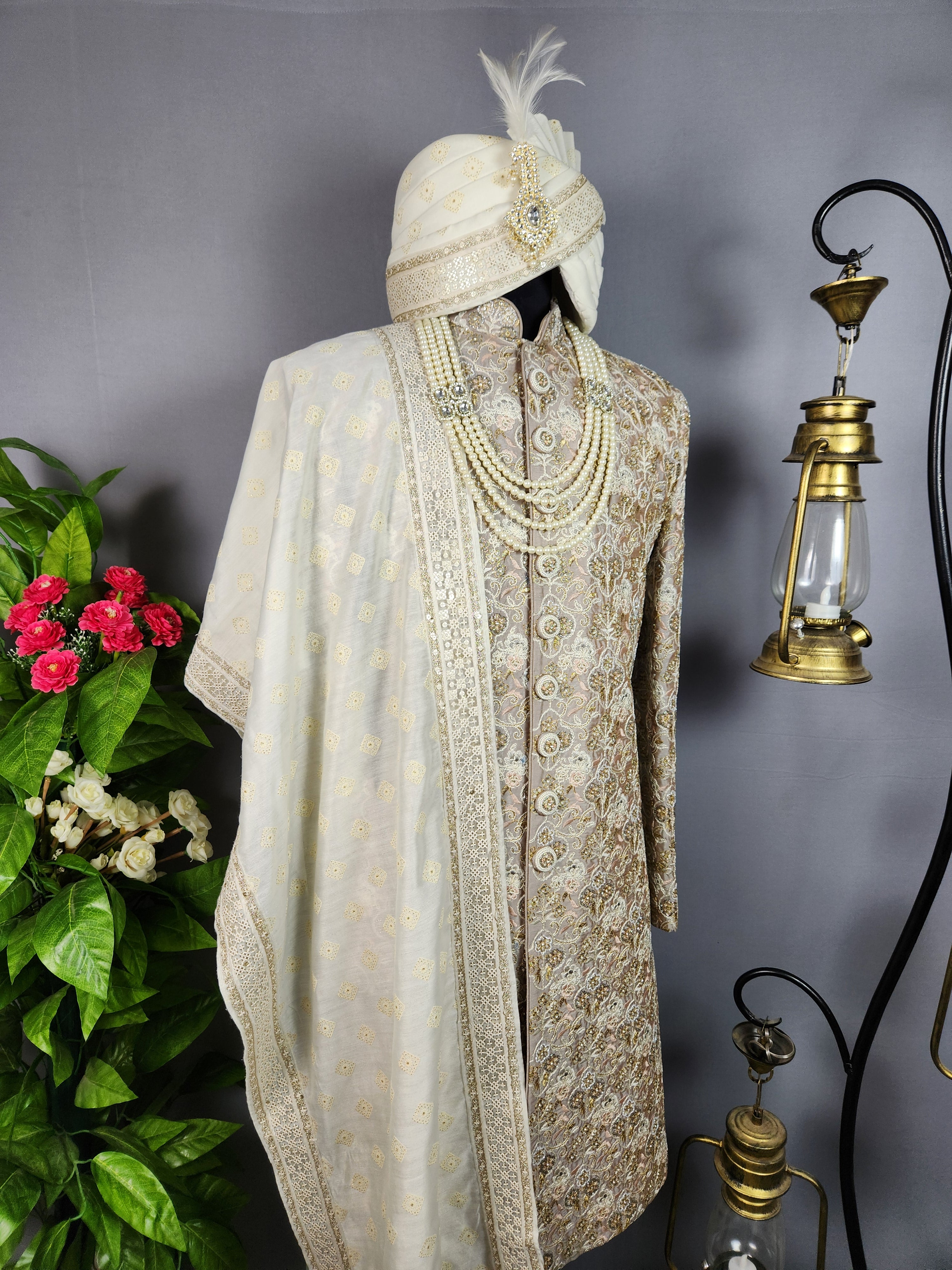Gray Sherwani for Groom  -   Indian Wedding Outfit for Men
