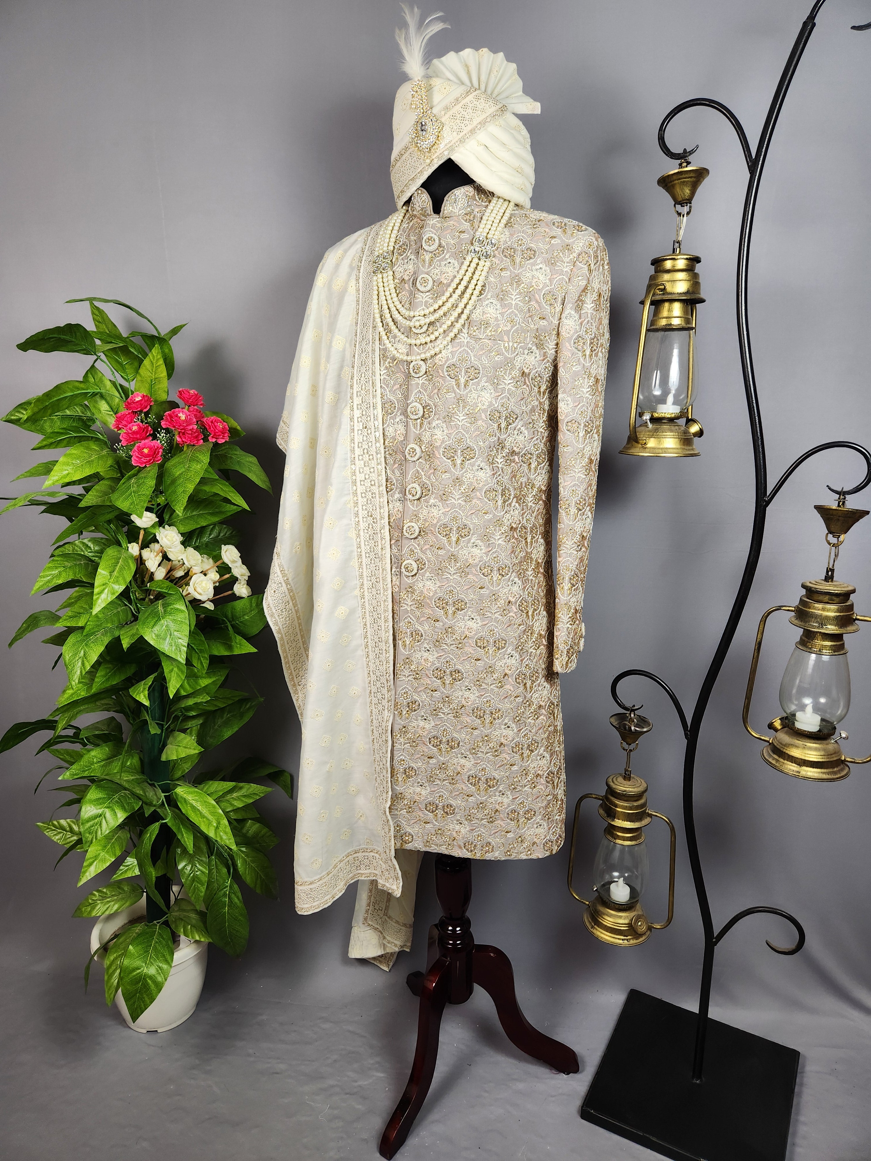 Gray Sherwani for Groom  -   Indian Wedding Outfit for Men
