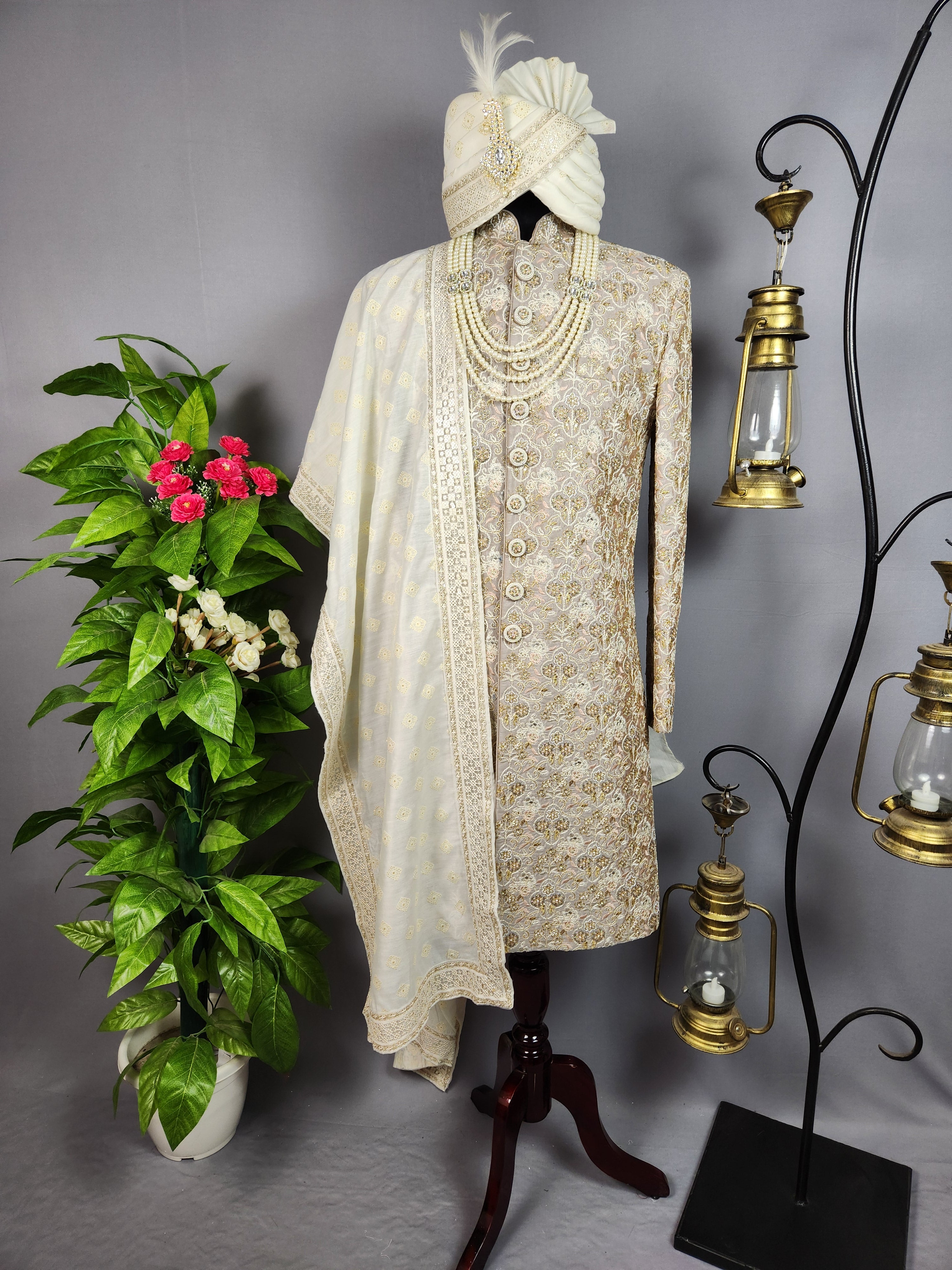 Gray Sherwani for Groom  -   Indian Wedding Outfit for Men
