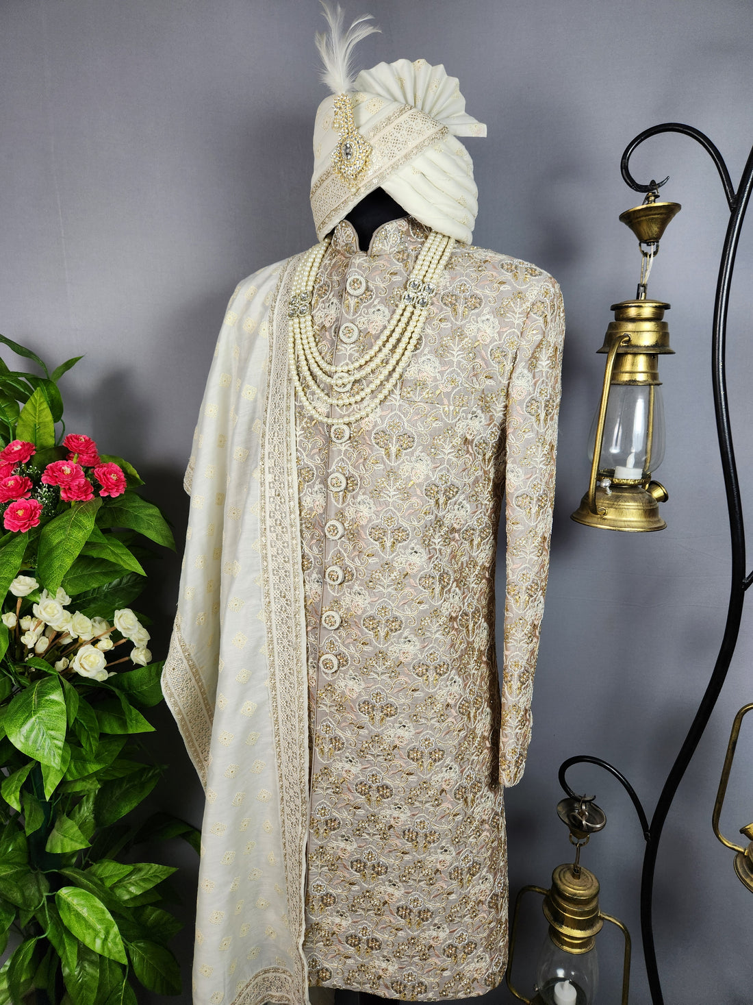 Gray Sherwani for Groom  -   Indian Wedding Outfit for Men
