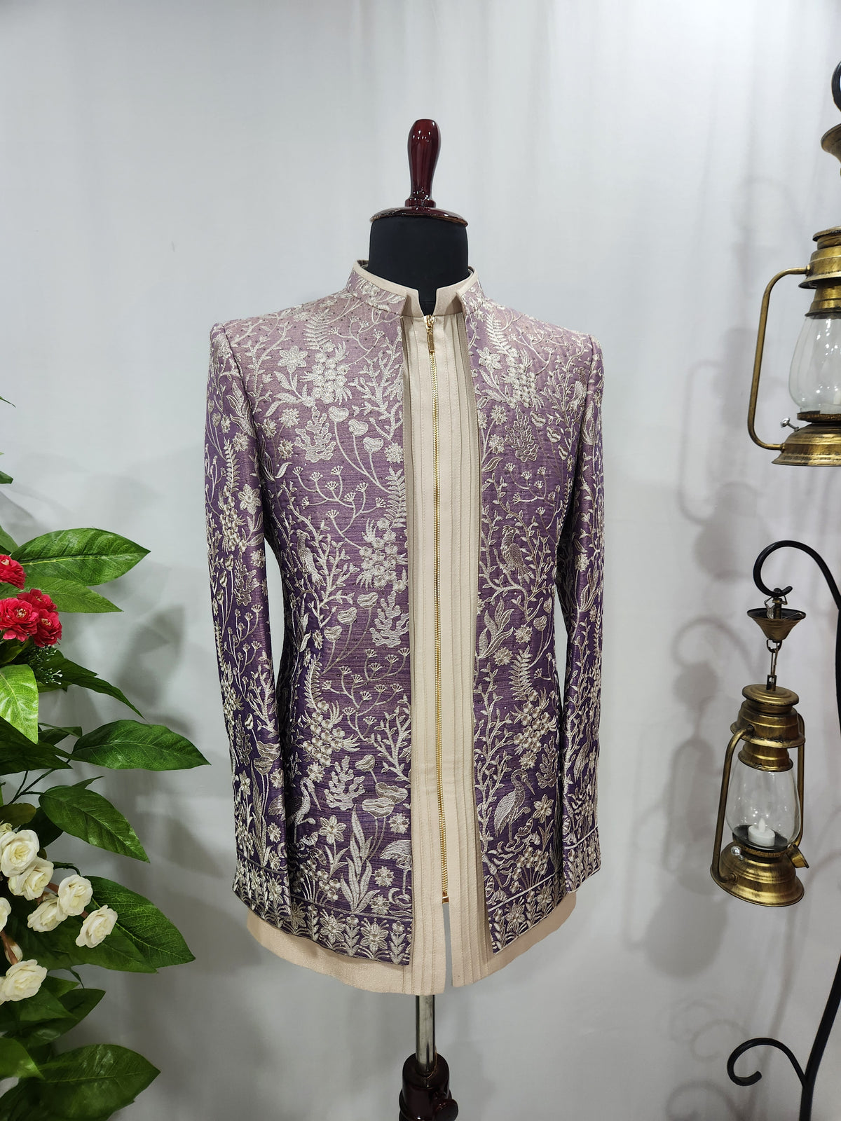 Lavender Indo-Western Sherwani for Men | Indian Groom Wedding Outfit