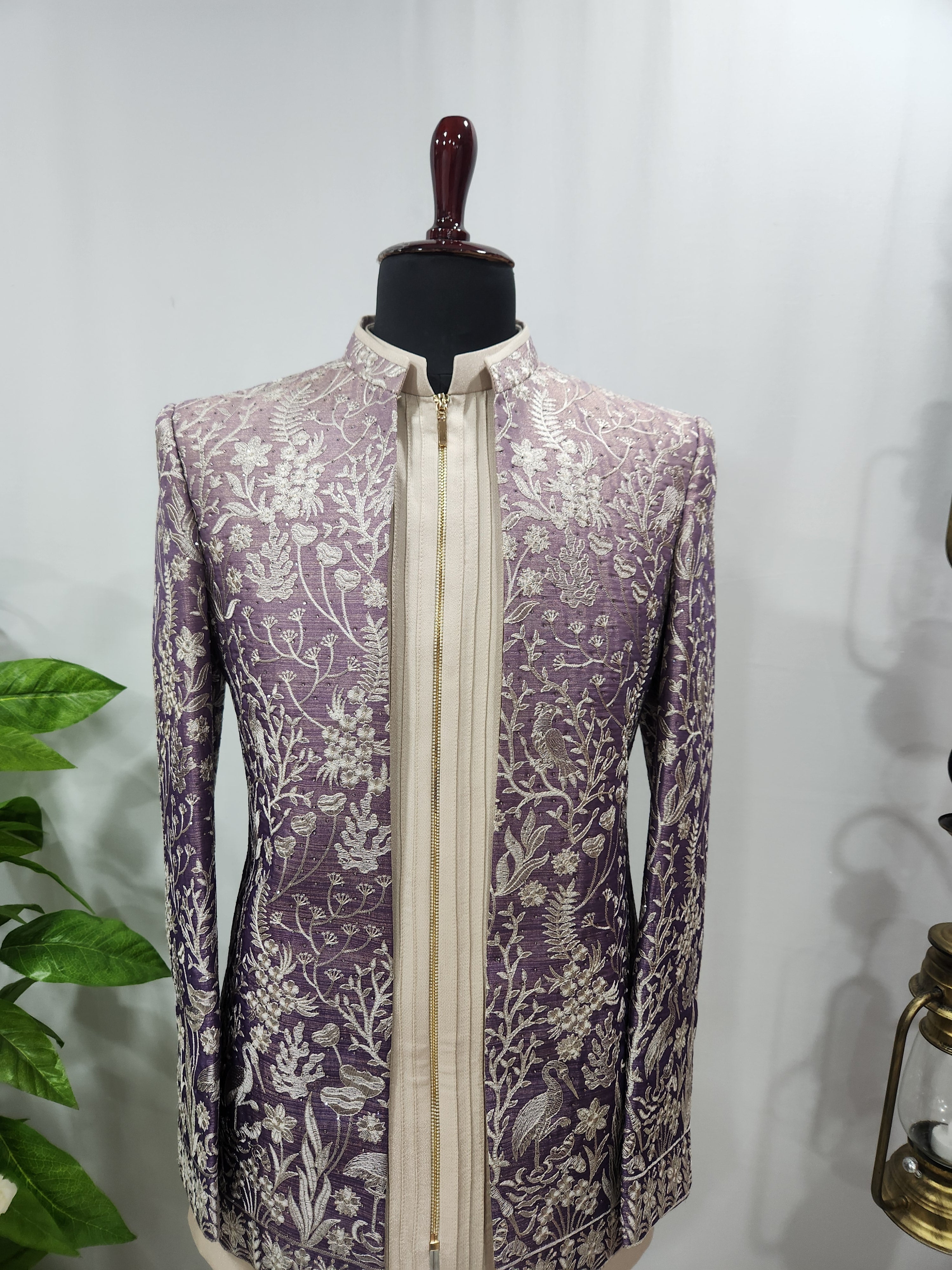 Lavender Indo-Western Sherwani for Men | Indian Groom Wedding Outfit