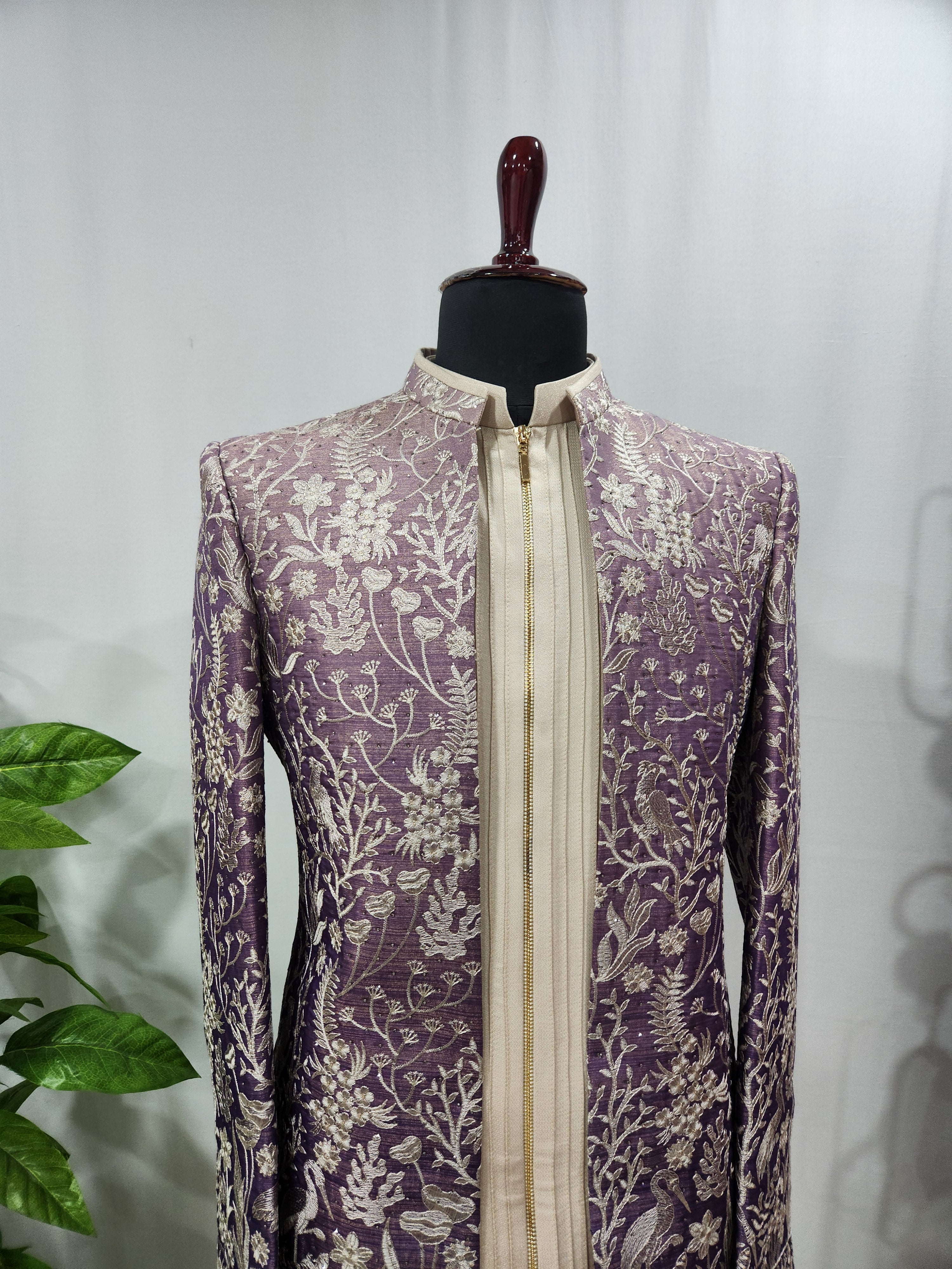 Lavender Indo-Western Sherwani for Men | Indian Groom Wedding Outfit