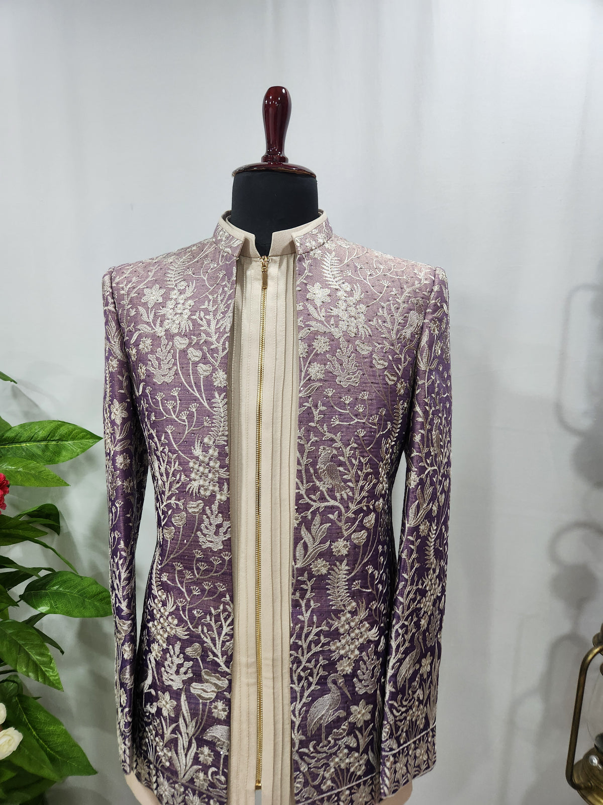 Lavender Indo-Western Sherwani for Men | Indian Groom Wedding Outfit