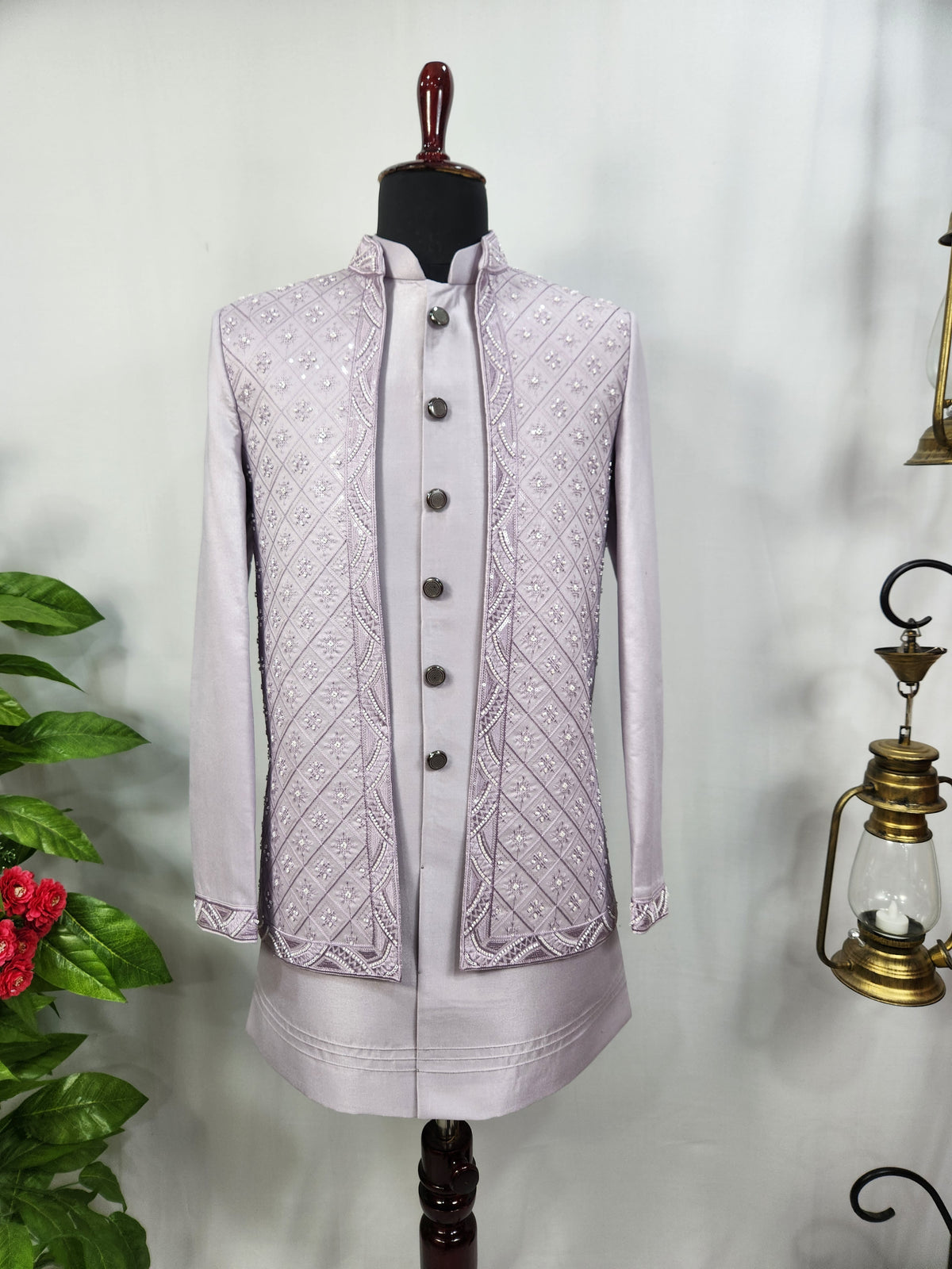 Lavender Indo-Western Sherwani for Men | Indian Groom Wedding Outfit
