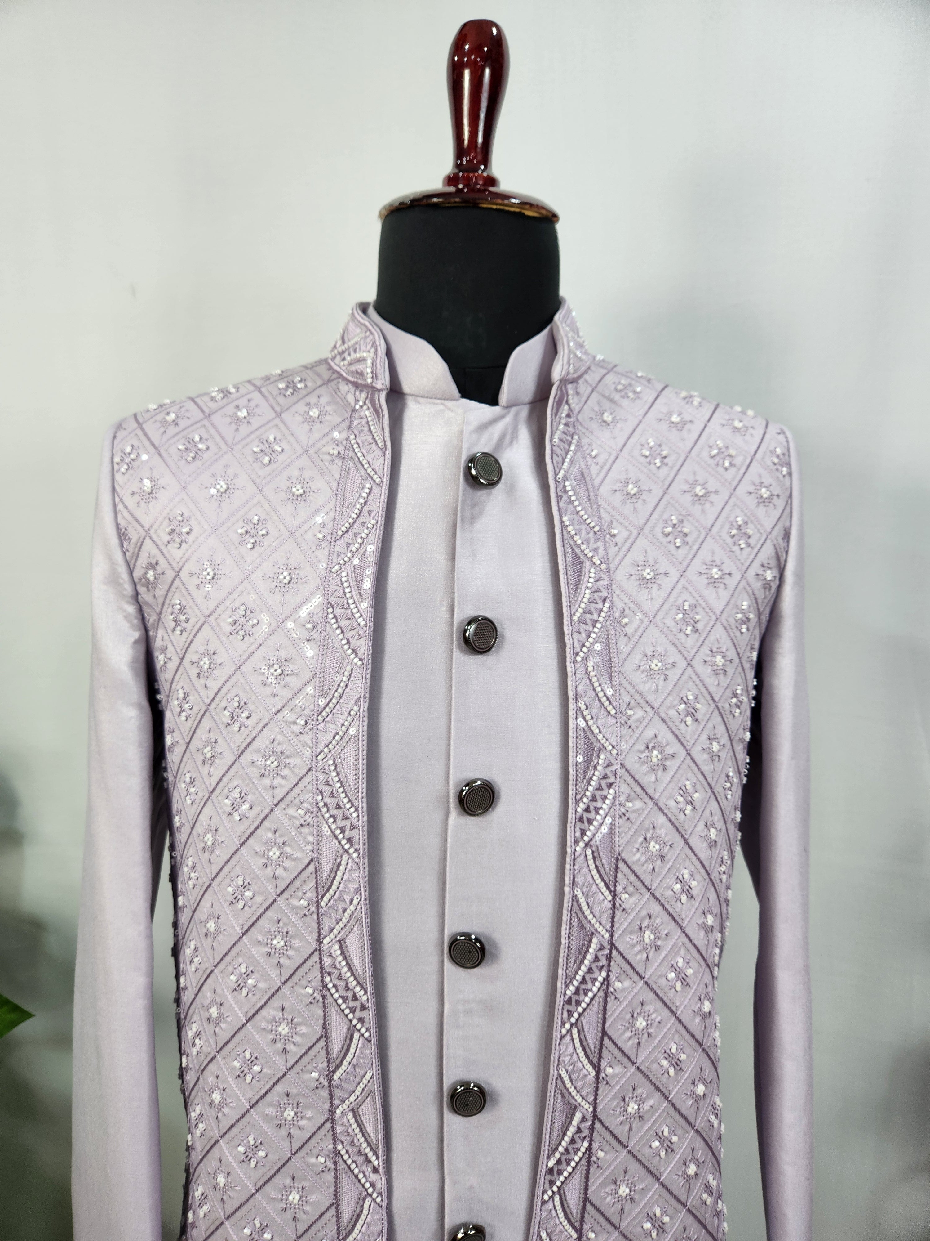 Lavender Indo-Western Sherwani for Men | Indian Groom Wedding Outfit