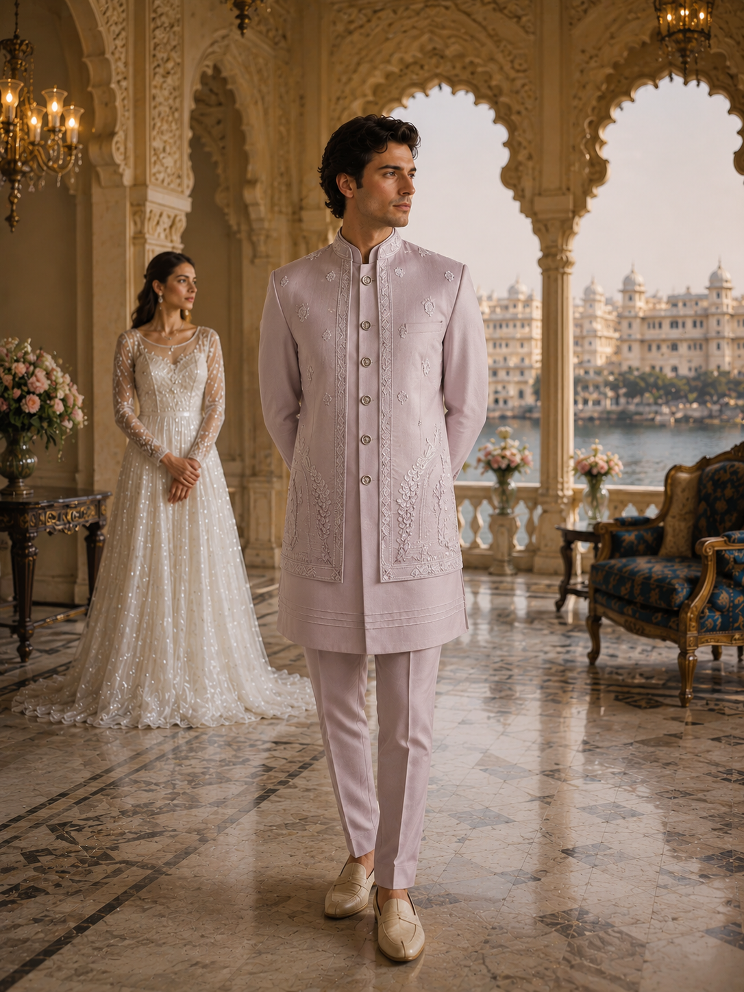 Lavender Indo-Western Sherwani for Men | Indian Groom Wedding Outfit