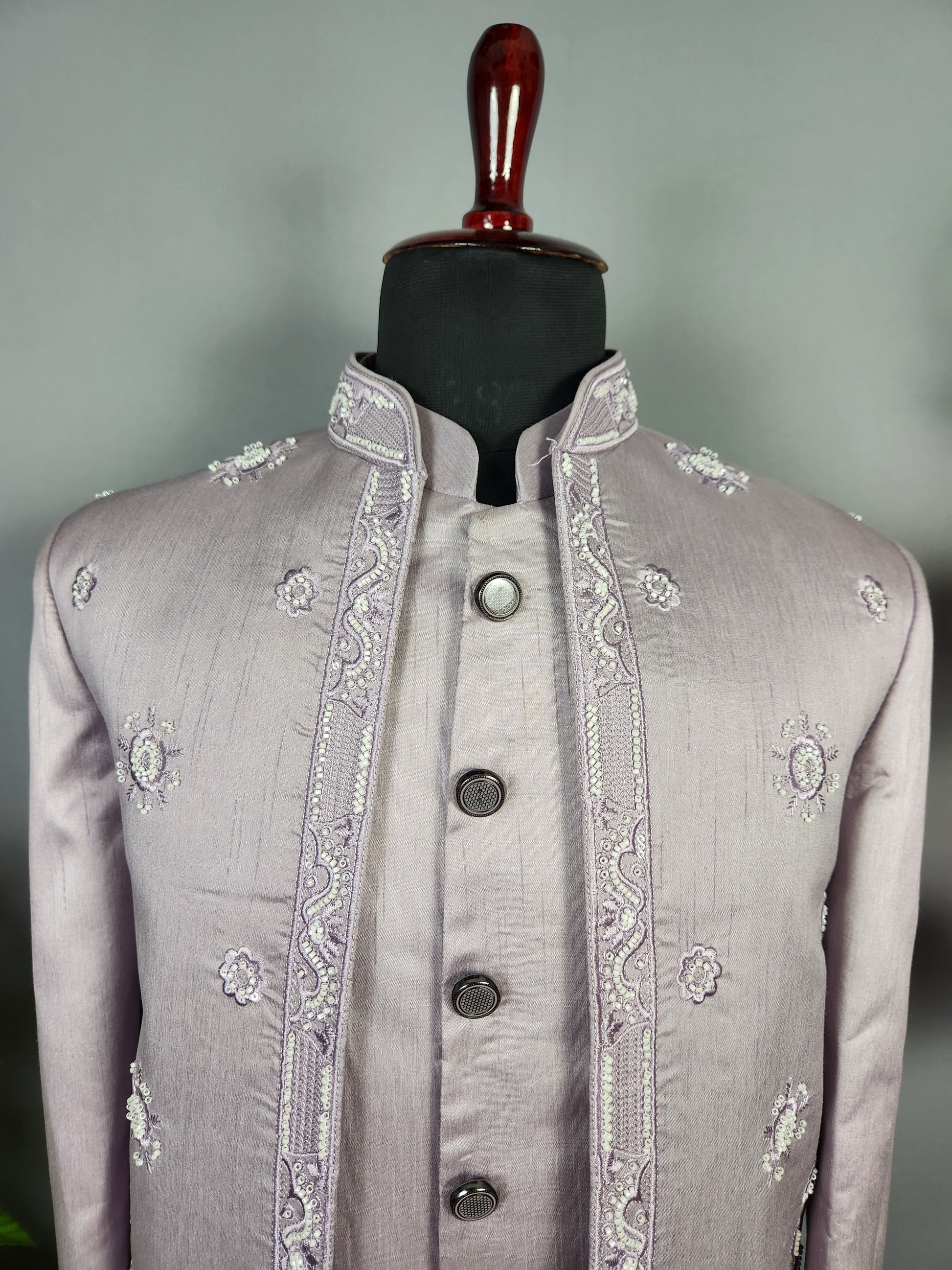 Lavender Indo-Western Sherwani for Groom  -   Indian Wedding Outfit for Men
