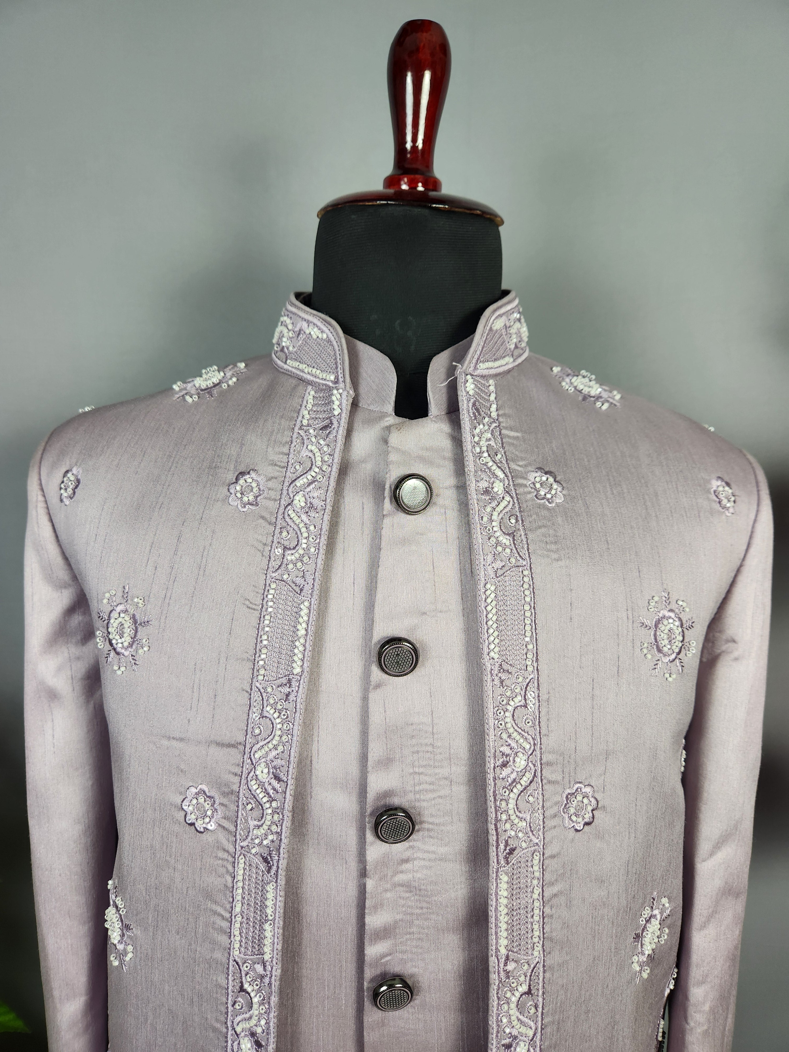 Lavender Indo-Western Sherwani for Groom  -   Indian Wedding Outfit for Men
