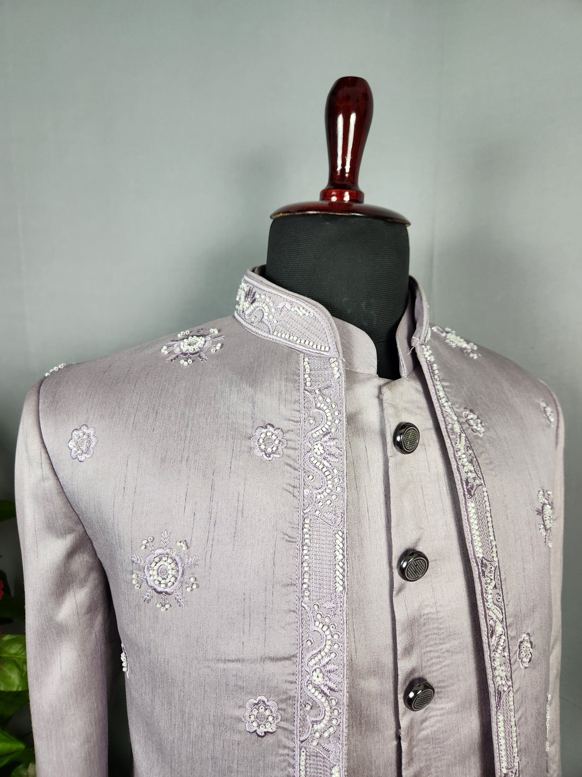 Lavender Indo-Western Sherwani for Groom  -   Indian Wedding Outfit for Men

