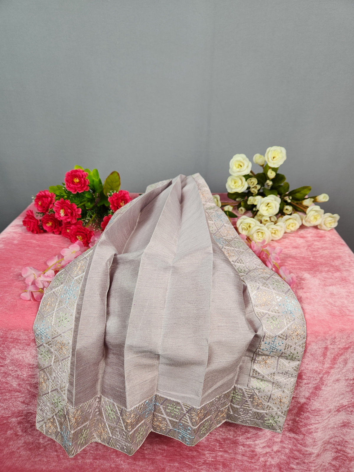 Lavender Groom Shawl - Multi Color Embroidery Sequin Stole